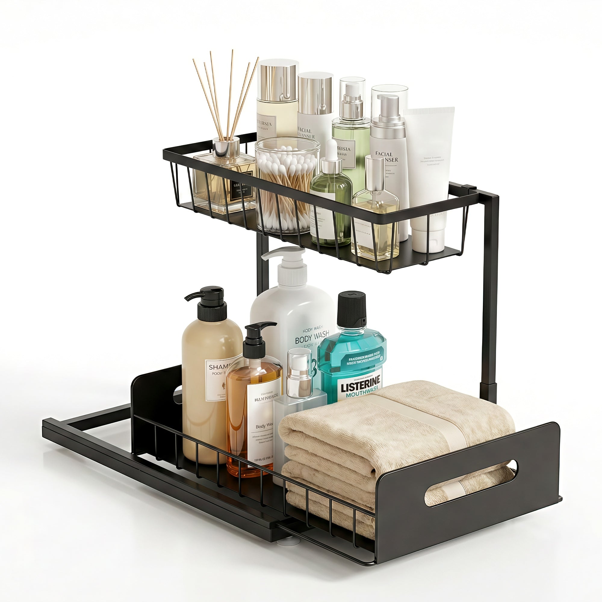 Artiss Under Sink Organizer Storage L Shape 1 Pull Out Drawers Kitchen Cabinet Shelf Bedworld