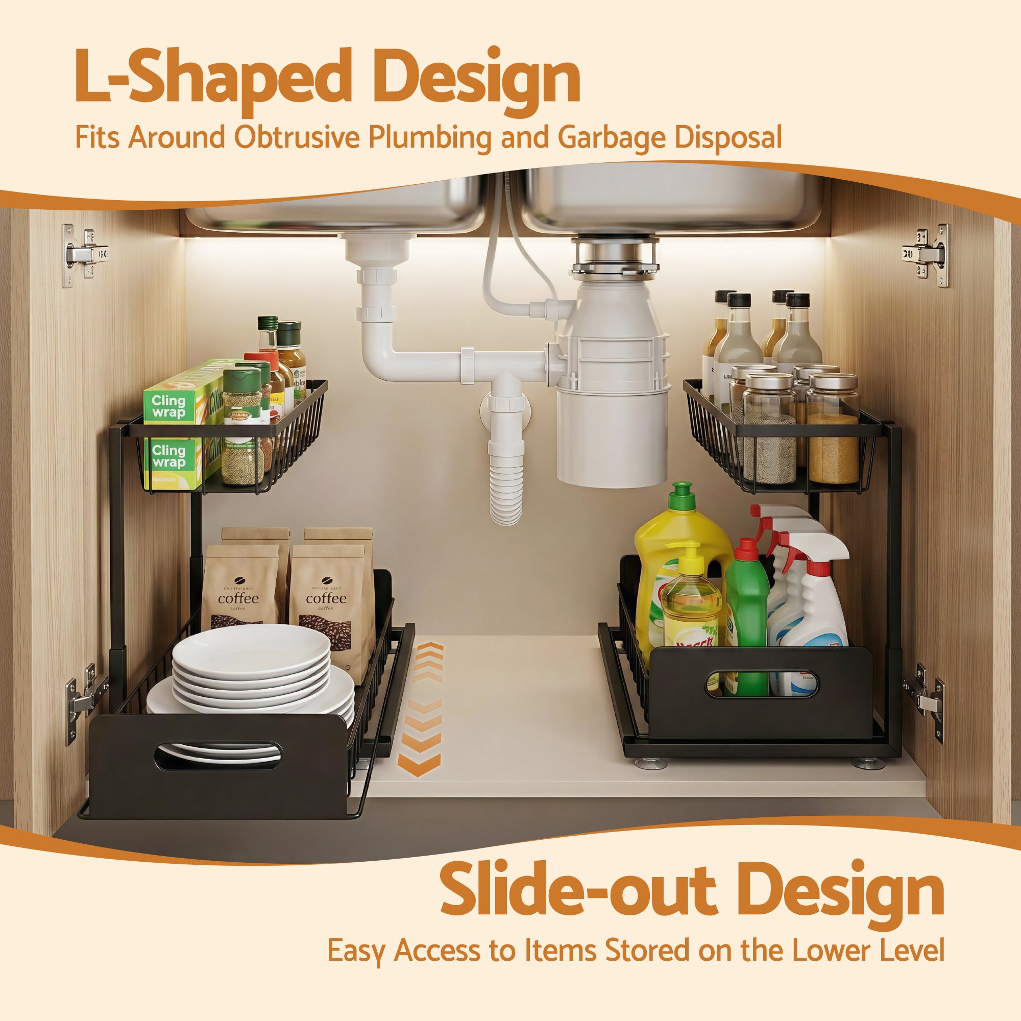 Artiss Under Sink Organizer Storage L Shape 1 Pull Out Drawers Kitchen Cabinet Shelf Bedworld