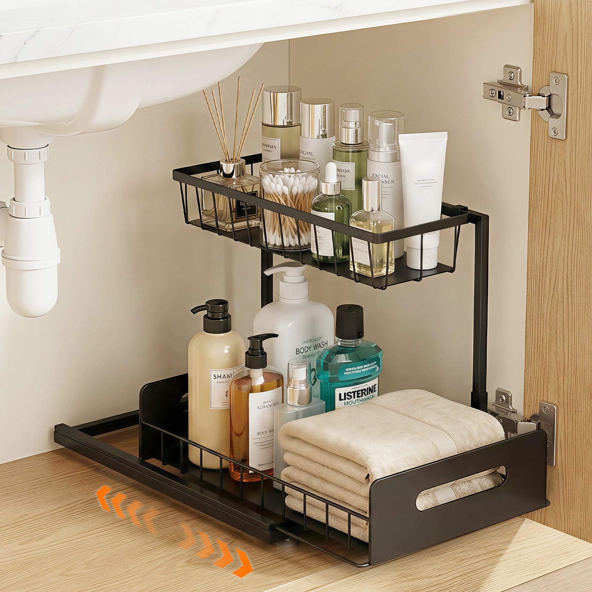 Artiss Under Sink Organizer Storage L Shape 1 Pull Out Drawers Kitchen Cabinet Shelf Bedworld