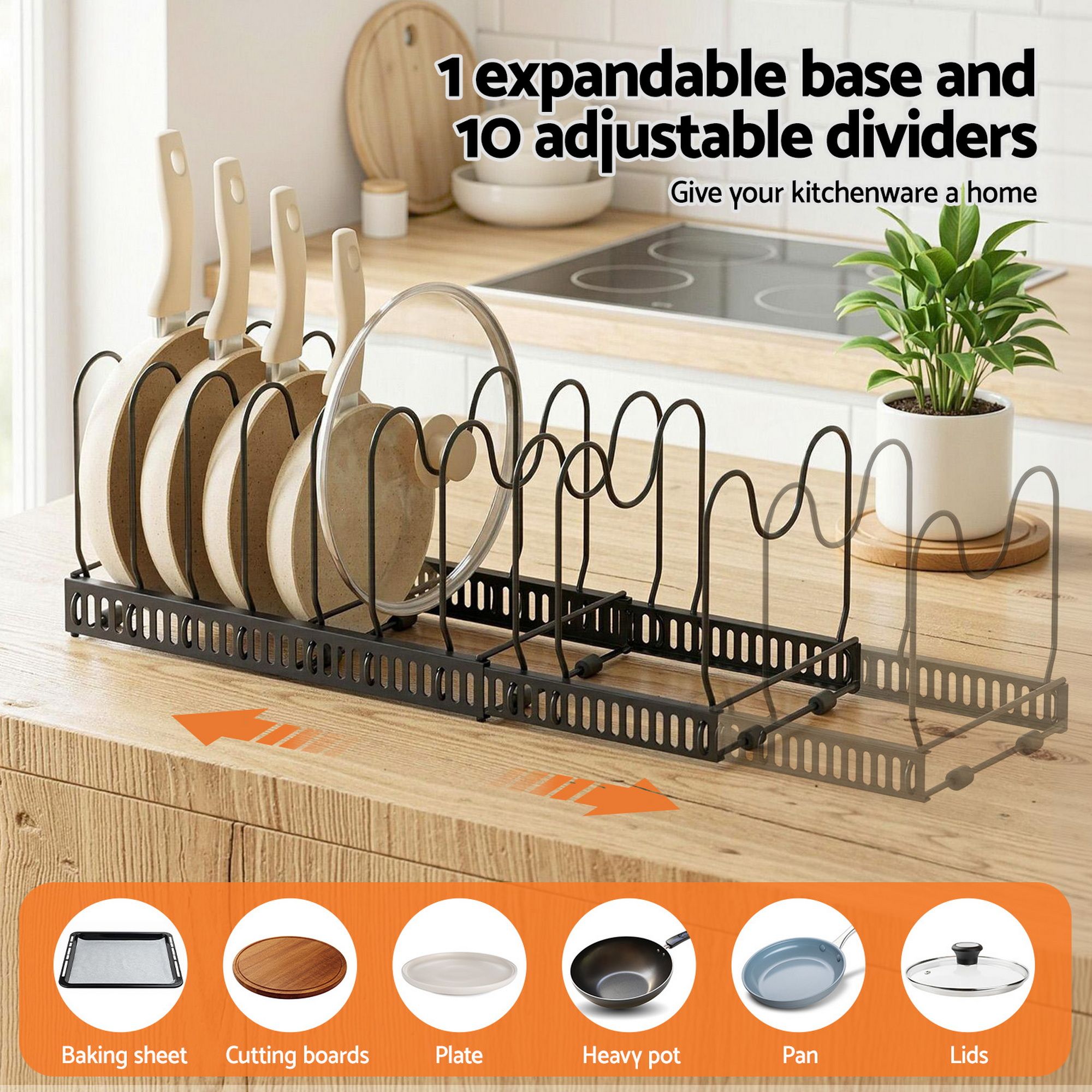 Artiss Expandable Pots and Pans Organizer Rack Cookware Holder Kitchen Cabinet Rack Bedworld