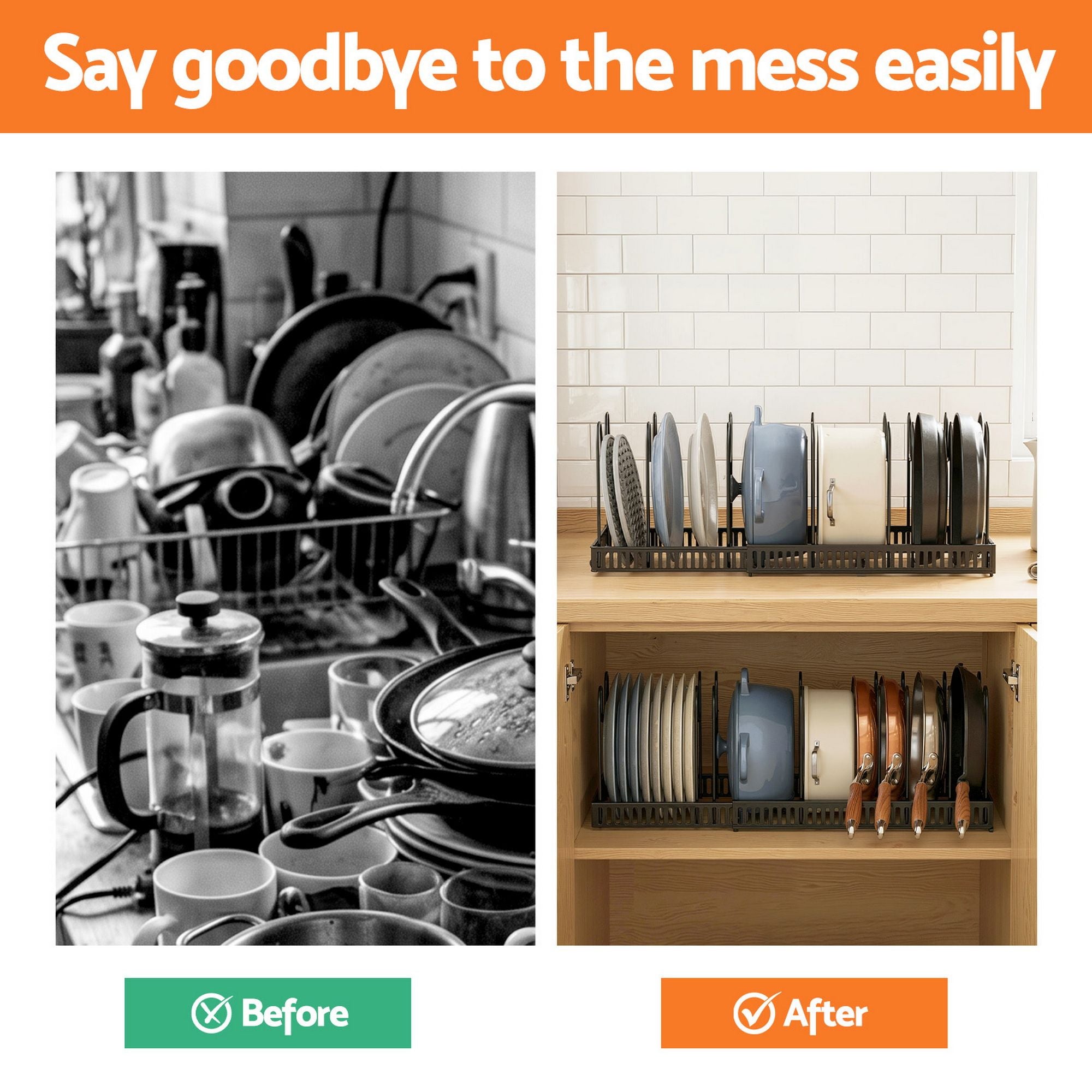 Artiss Expandable Pots and Pans Organizer Rack Cookware Holder Kitchen Cabinet Rack Bedworld