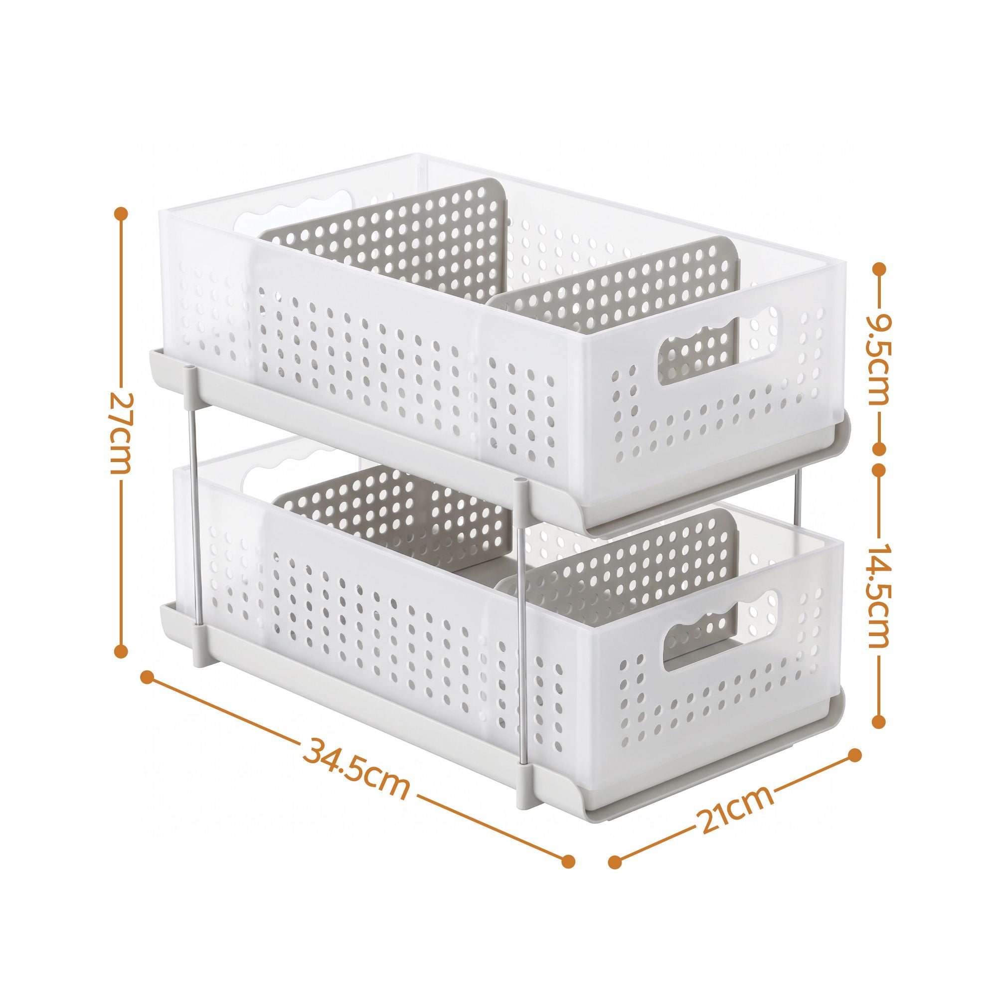 Artiss Under Sink Organizer 2 Tier Pull Out Drawer with Removable Baskets & Divider White Bedworld