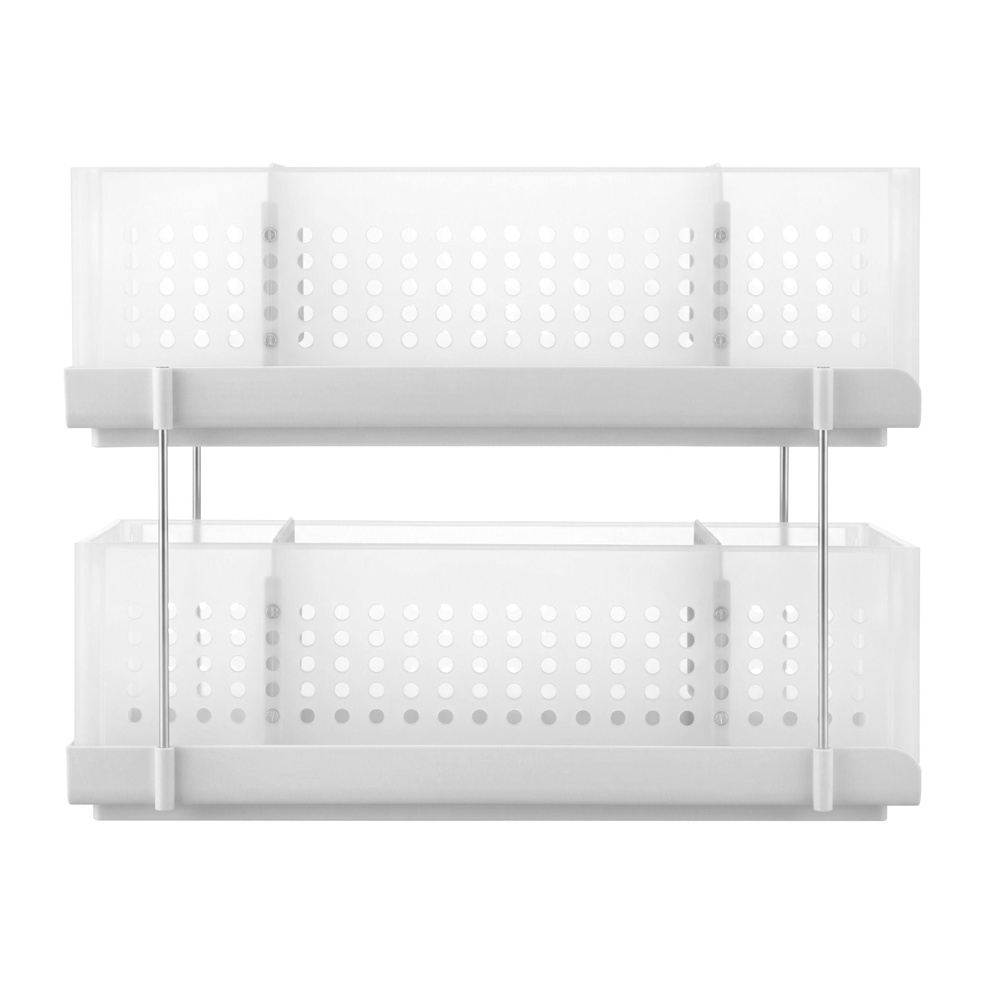 Artiss Under Sink Organizer 2 Tier Pull Out Drawer with Removable Baskets & Divider White Bedworld