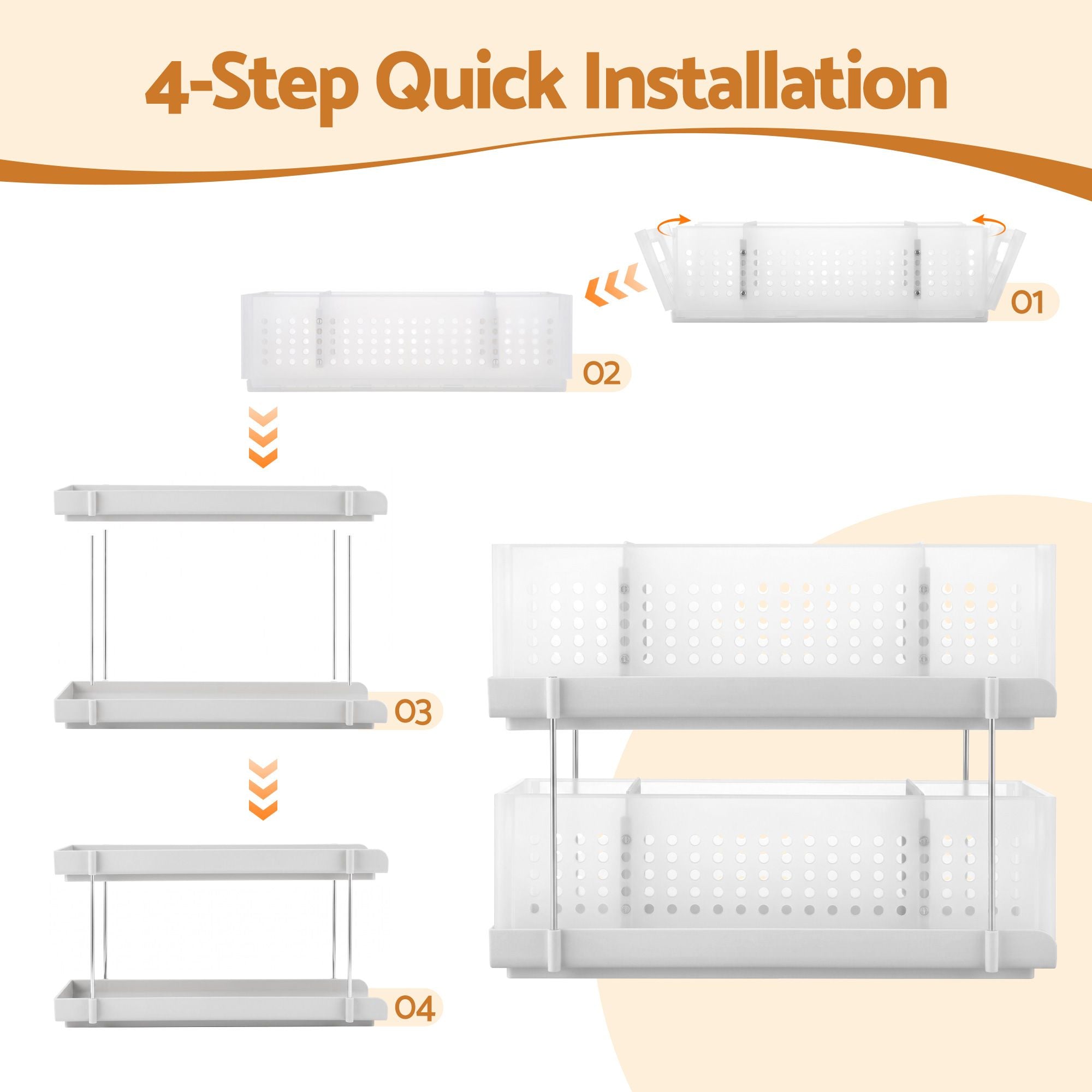 Artiss Under Sink Organizer 2 Tier Pull Out Drawer with Removable Baskets & Divider White Bedworld