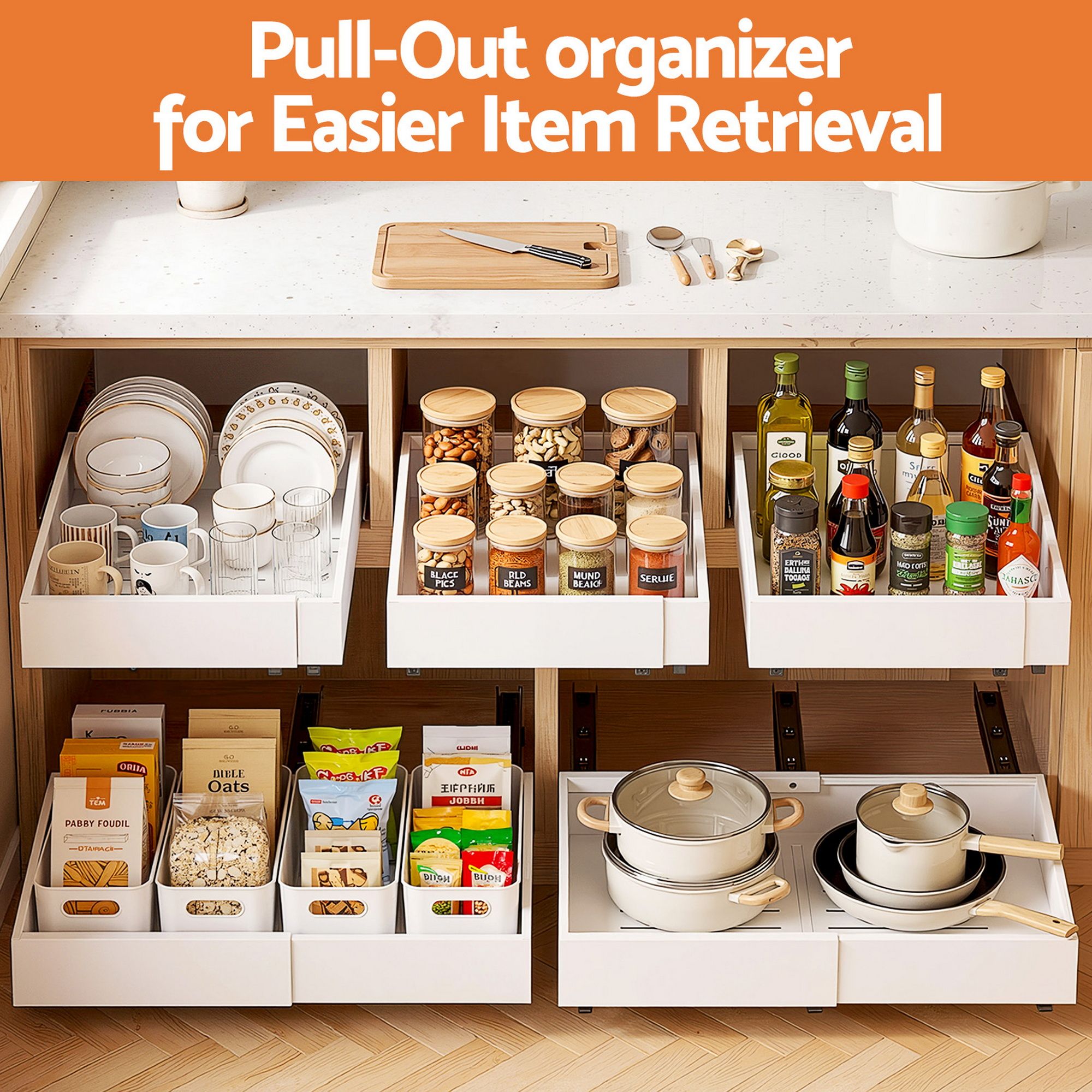 Artiss 2 Pack Pull Out Drawers for Cabinets Expandable Cabinet Organizer White Bedworld