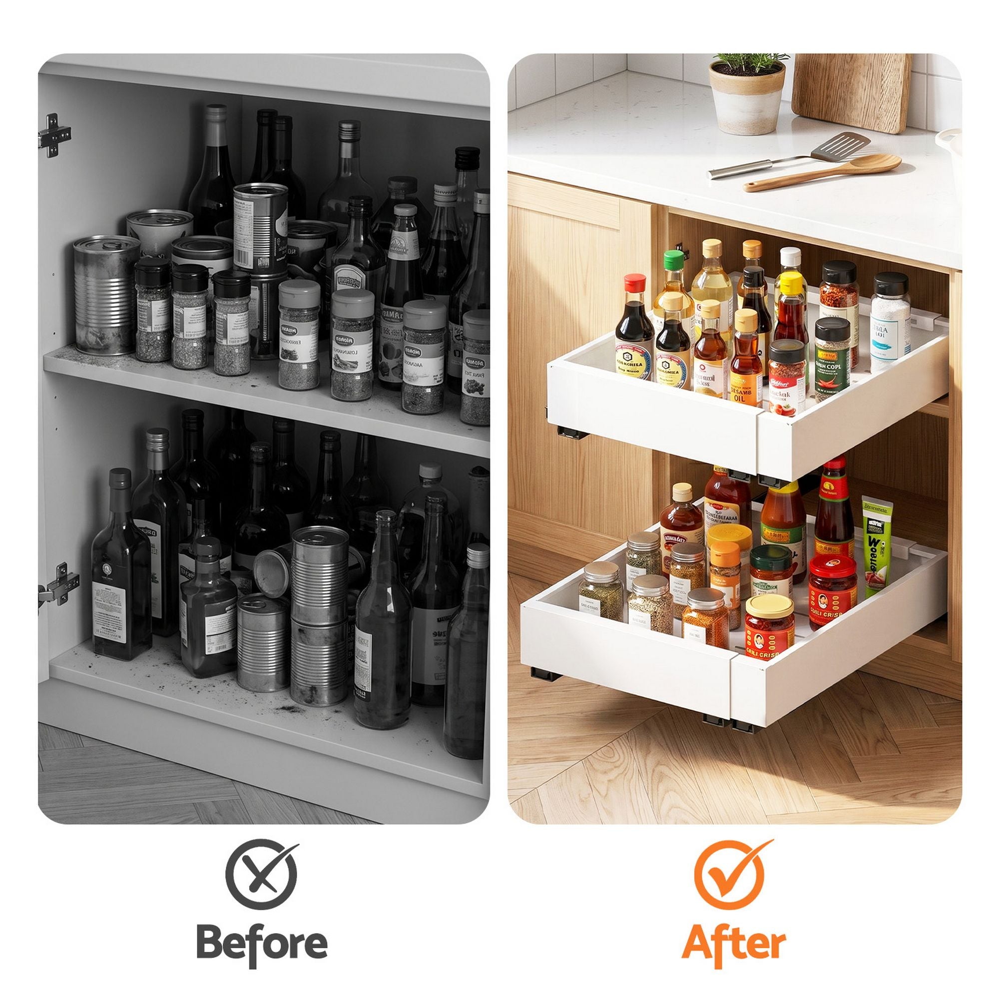 Artiss 2 Pack Pull Out Drawers for Cabinets Expandable Cabinet Organizer White Bedworld