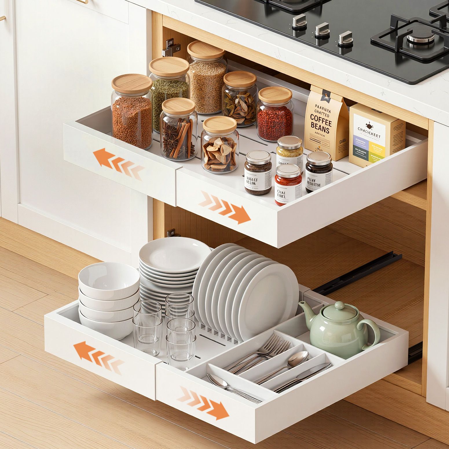 Artiss 2 Pack Pull Out Drawers for Cabinets Expandable Cabinet Organizer White Bedworld