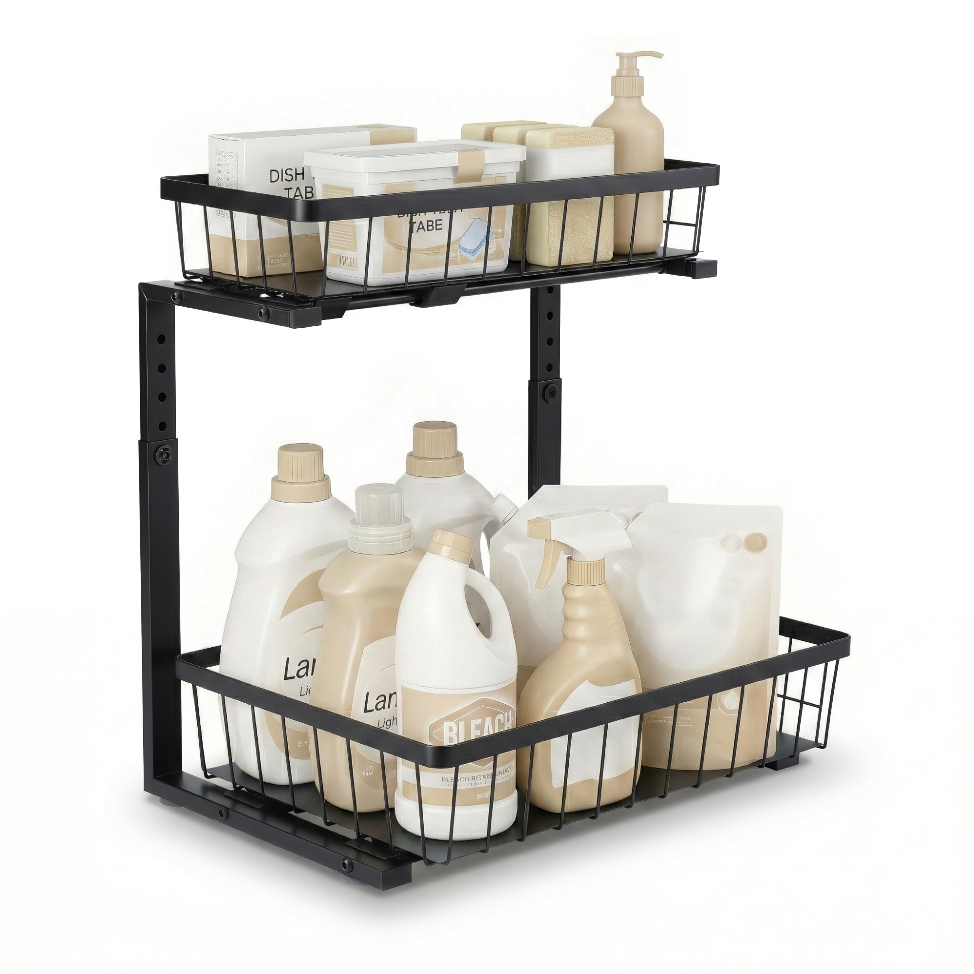 Artiss Under Sink Organizer Storage with 2 Slide Out Drawers 5 Adjustable Height Bathroom Kitchen Cabinet Black