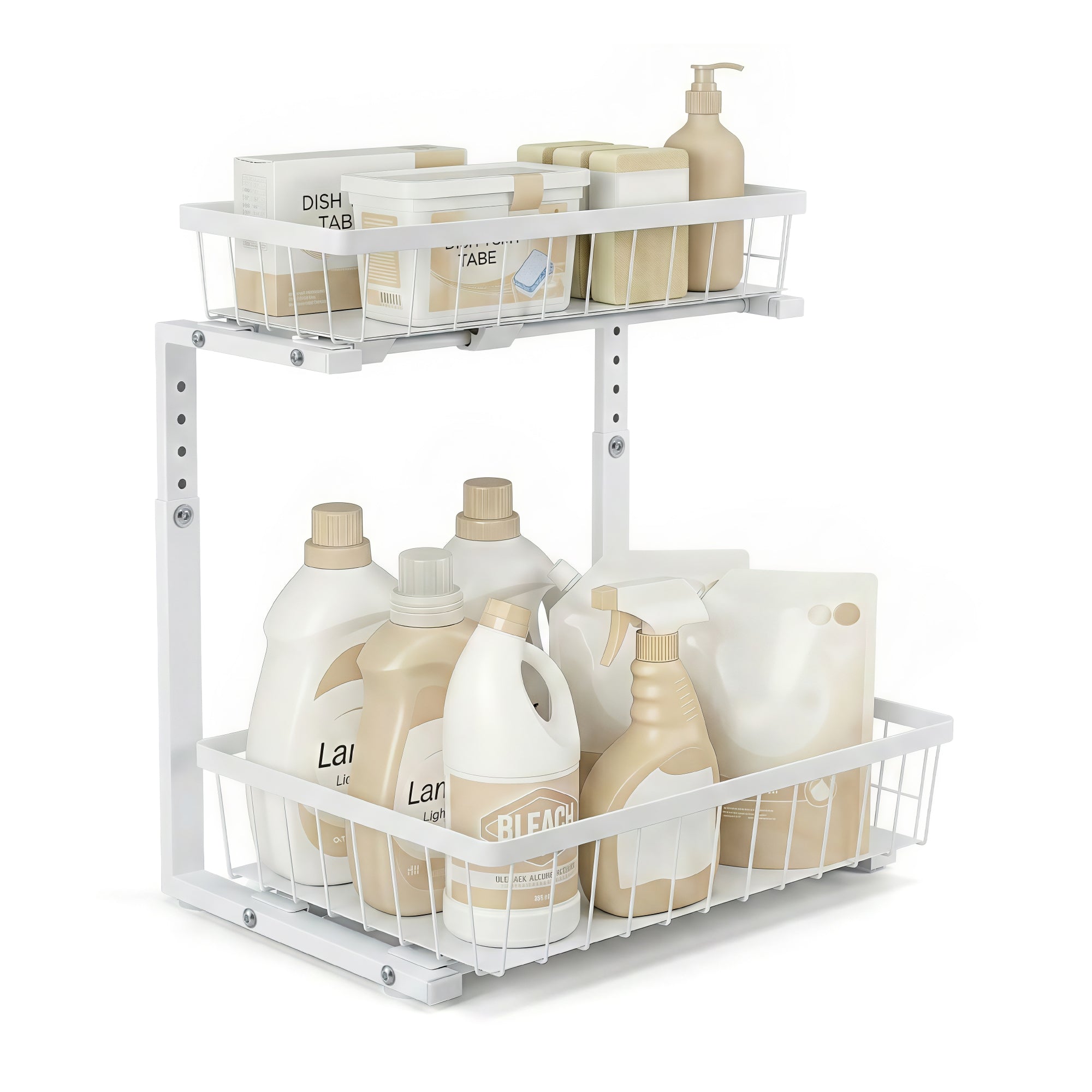 Artiss Under Sink Organizer Storage with 2 Slide Out Drawers 5 Adjustable Height Bathroom Kitchen Cabinet Bedworld