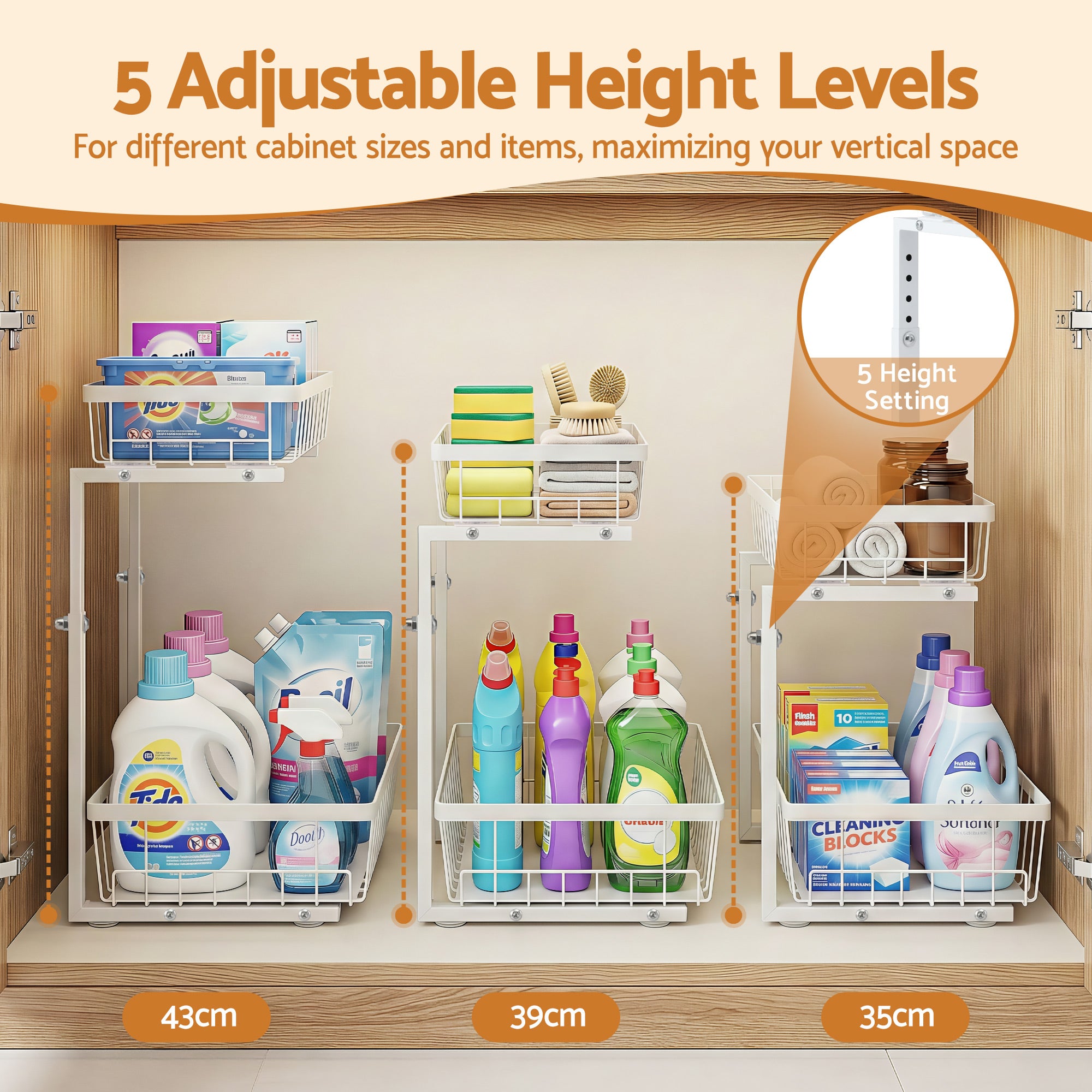 Artiss Under Sink Organizer Storage with 2 Slide Out Drawers 5 Adjustable Height Bathroom Kitchen Cabinet Bedworld