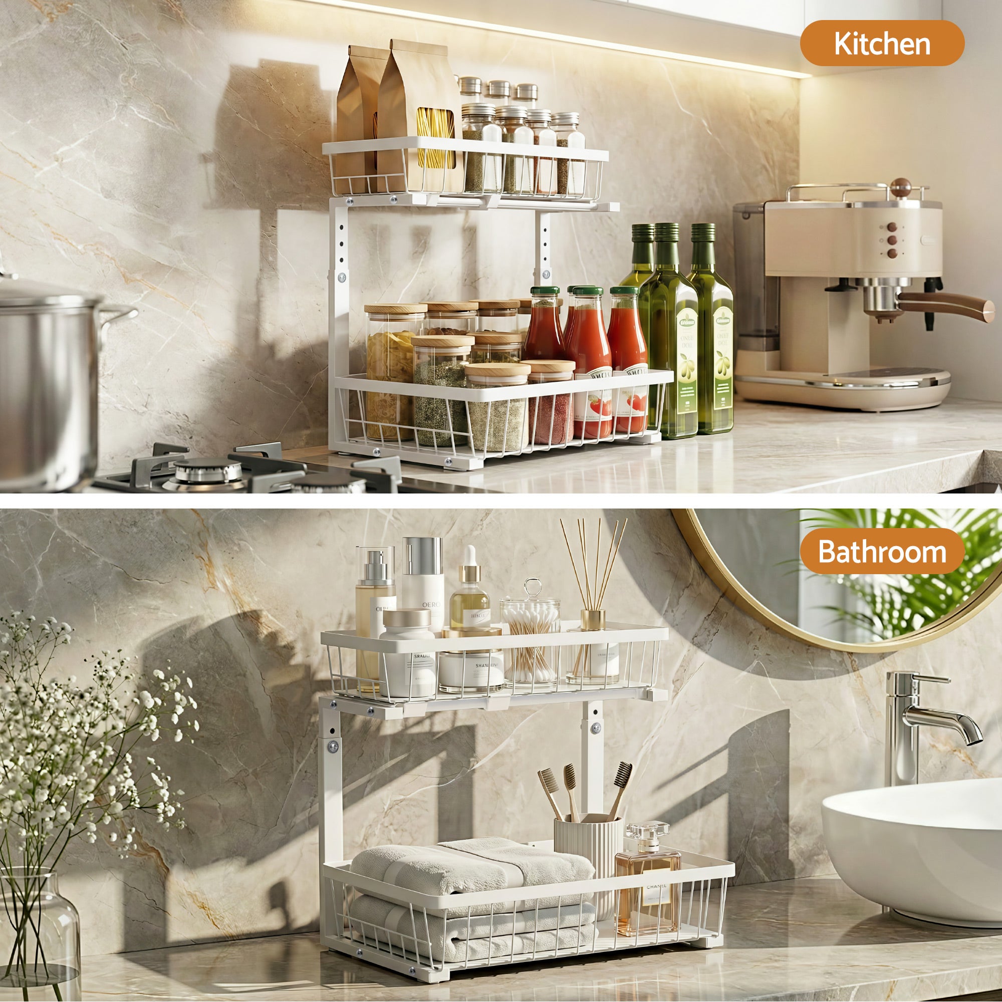 Artiss Under Sink Organizer Storage with 2 Slide Out Drawers 5 Adjustable Height Bathroom Kitchen Cabinet Bedworld