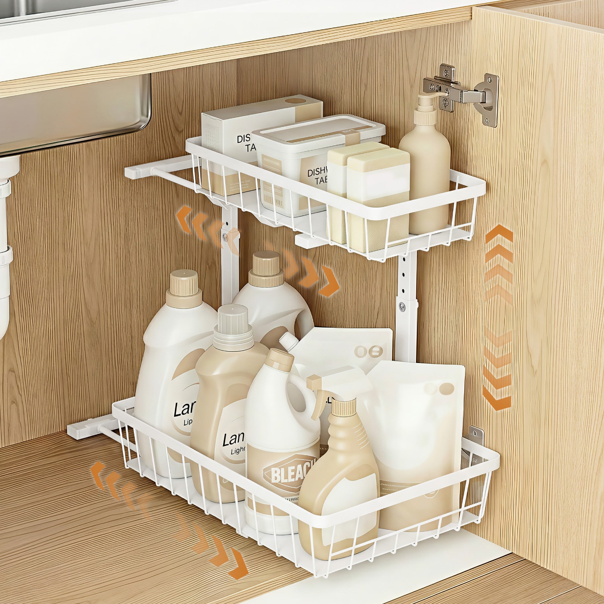 Artiss Under Sink Organizer Storage with 2 Slide Out Drawers 5 Adjustable Height Bathroom Kitchen Cabinet Bedworld