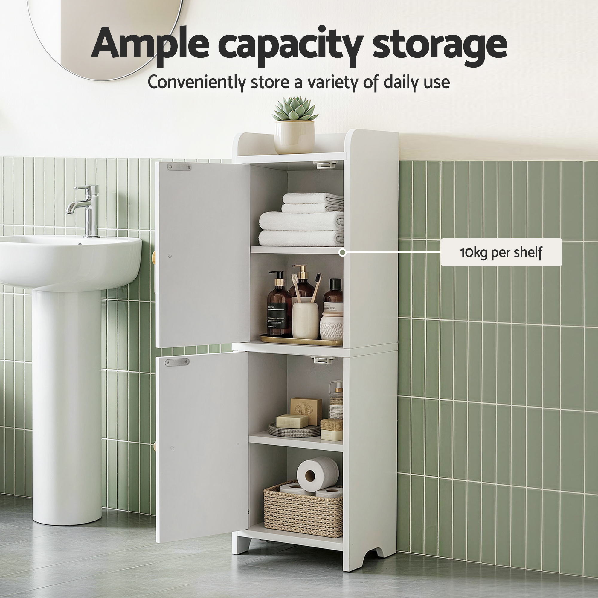 Artiss Bathroom Storage Cabinet 2-Tier Slim Toilet Organizer Adjustable White Bedworld
