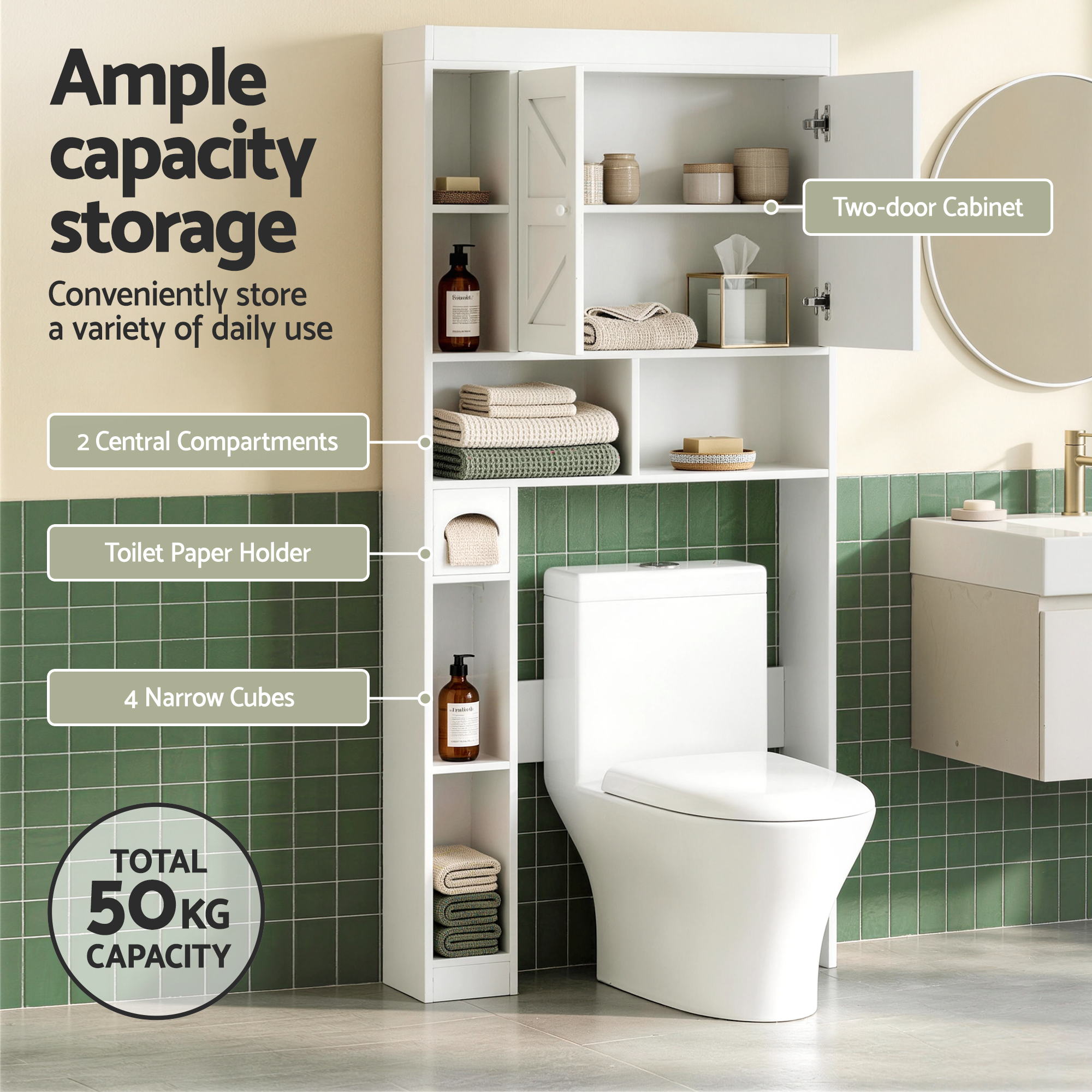 Artiss Bathroom Storage Cabinet Over The Toilet Organiser Laundry Shelf Holder Bedworld