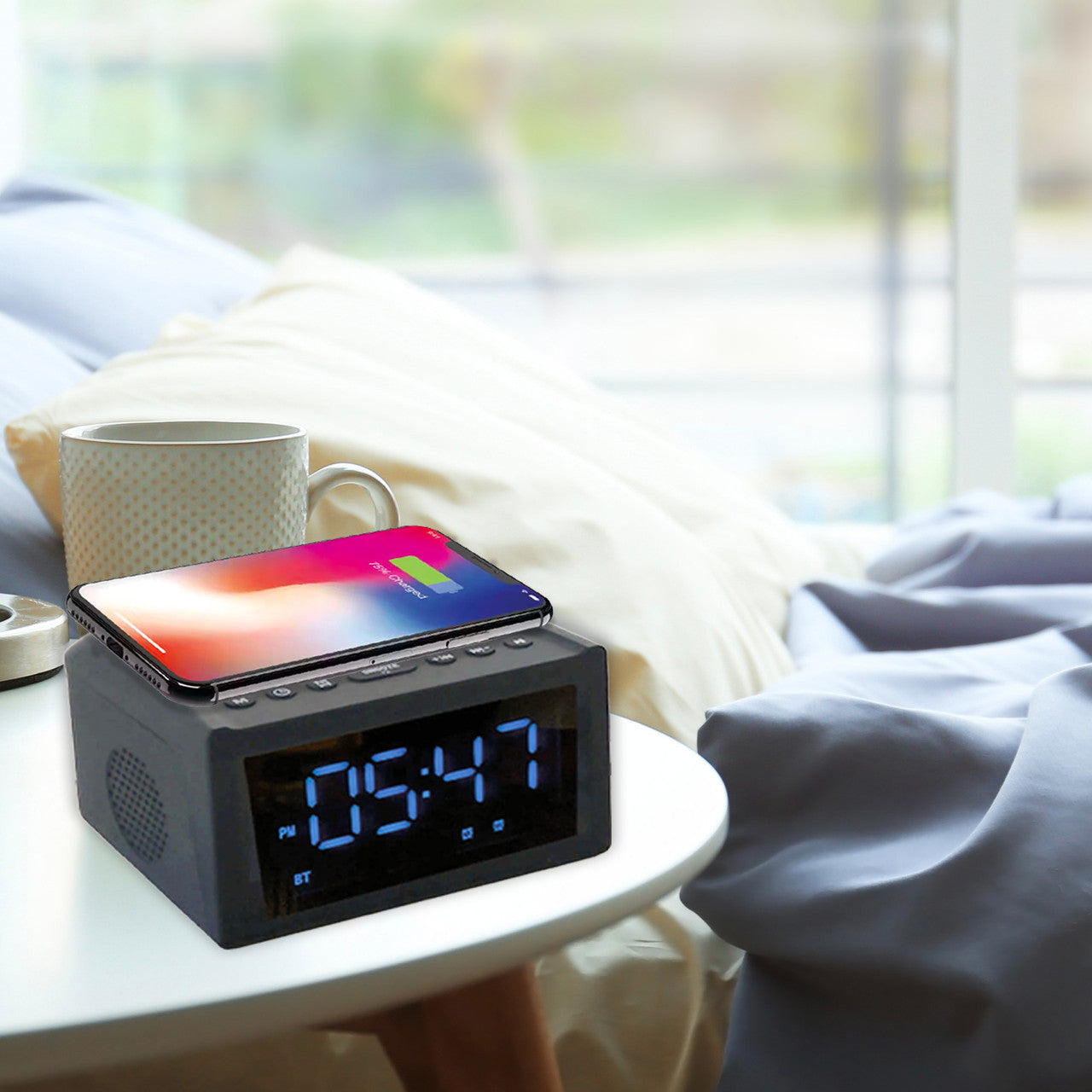 Laser Alarm Clock with Wireless Charging & Bluetooth