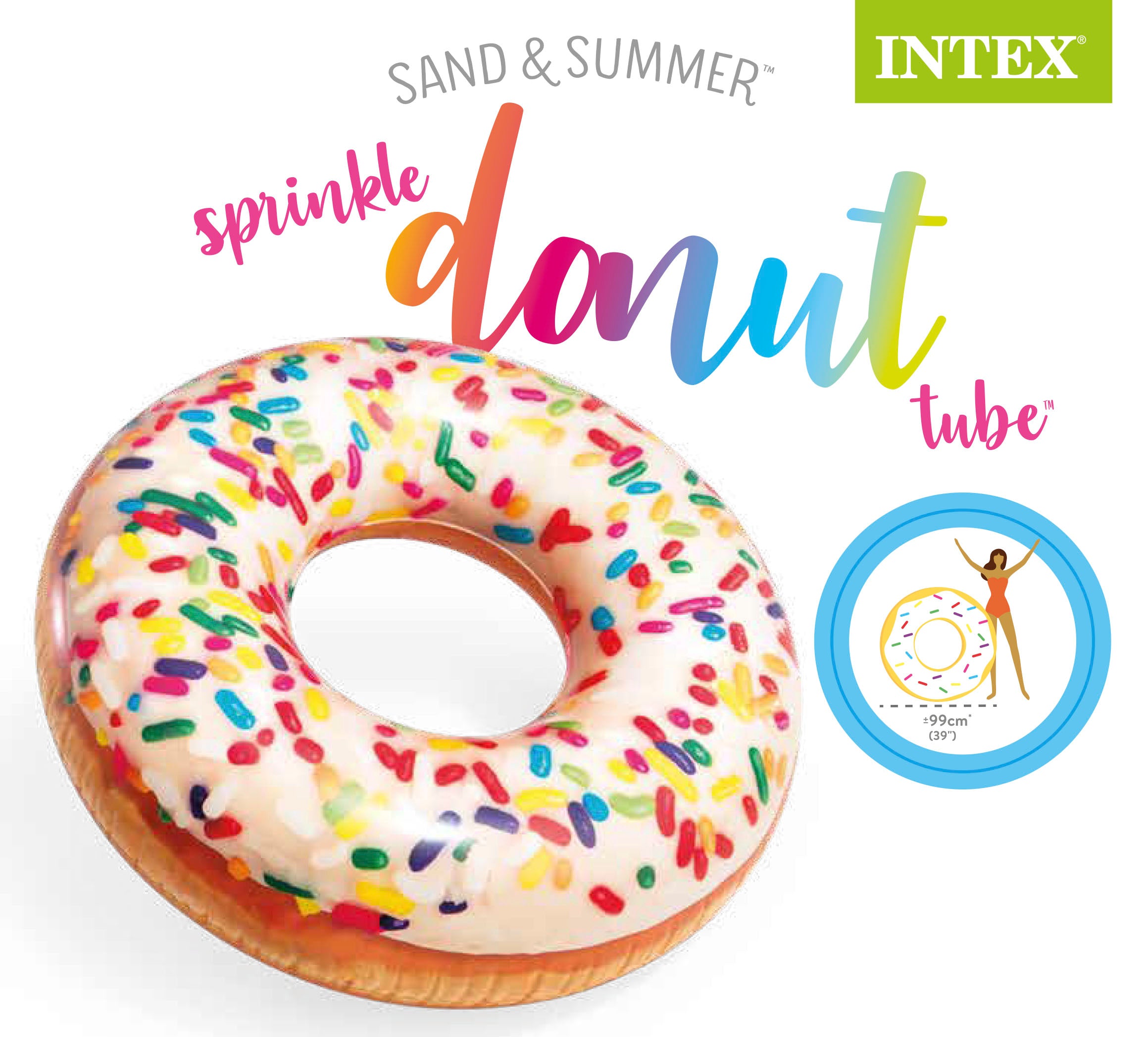 Intex sprinkle donut tube inflatable with pink frosting and multicolor sprinkles