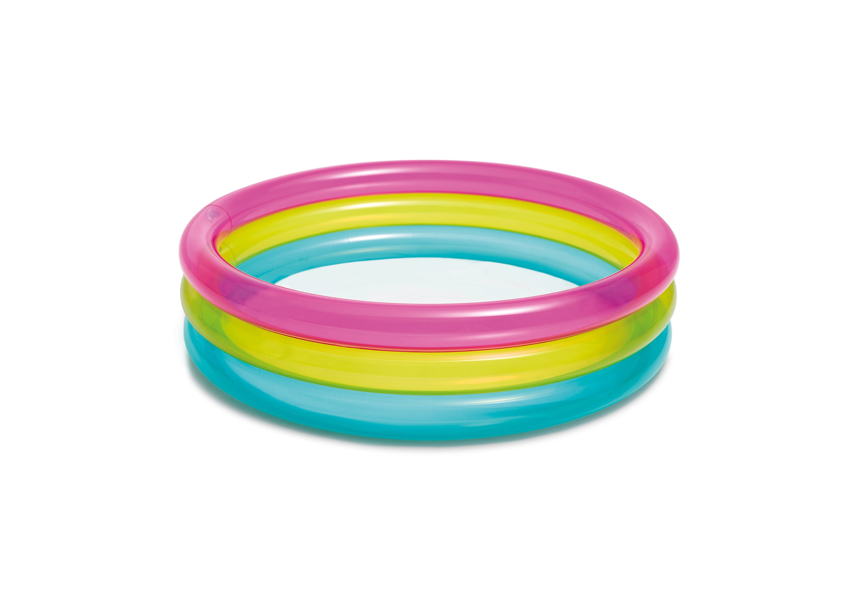 Rainbow inflatable baby pool with multicolor ring, round shallow tub