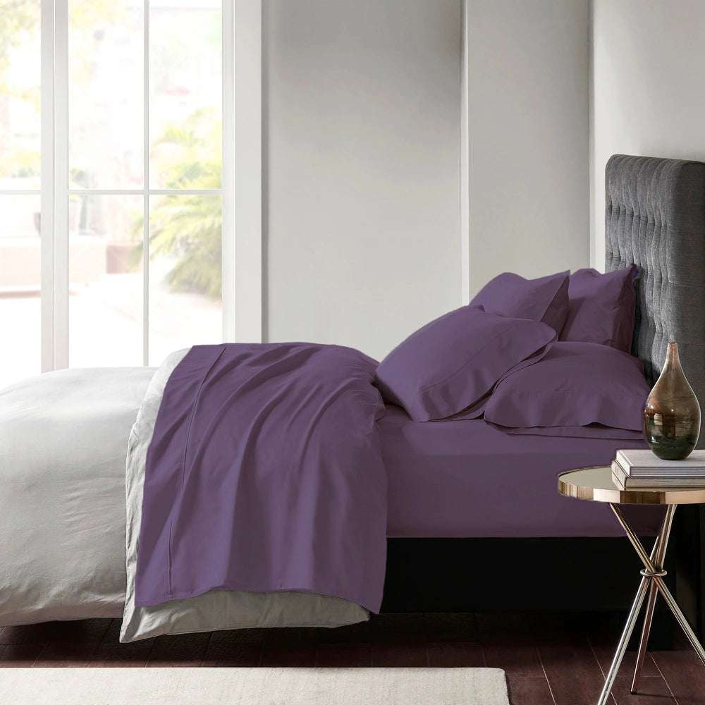 600 TC Egyptian Cotton Sateen Plum Sheet Set Deep Queen