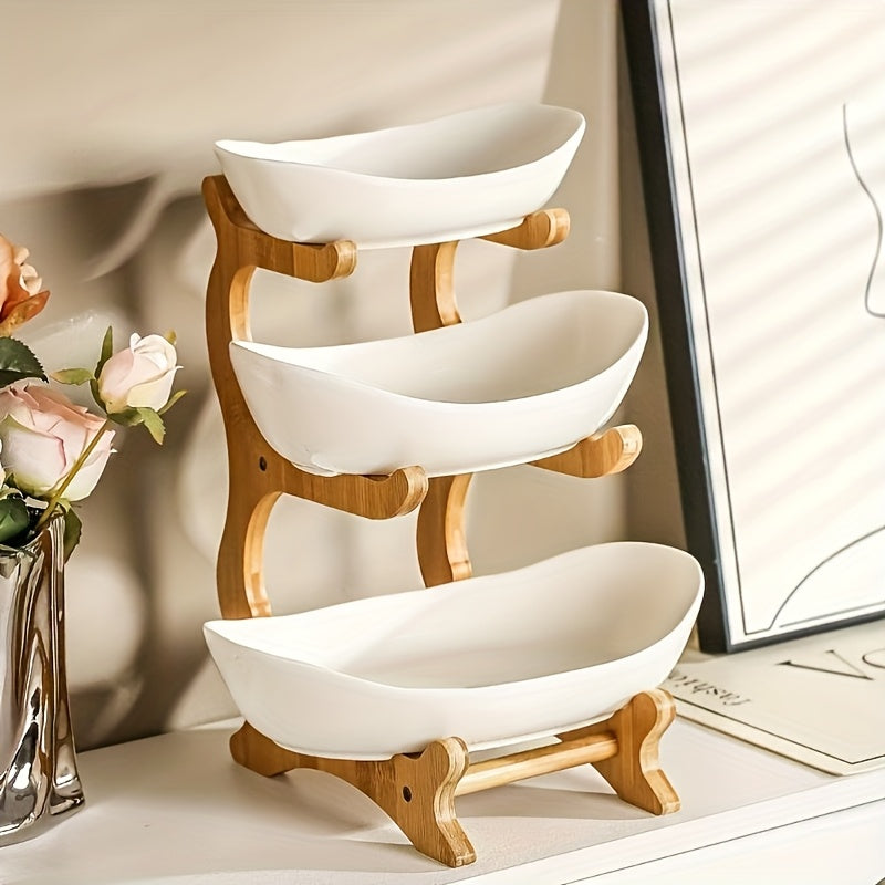 **Nordic-Style Three-Tier Extendable Fruit Tray | Creative Living Room Snack Stand, Adjustable Height, Anti-Slip Expandable Display Tray**