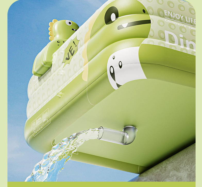 Inflatable Swimming Pool 180×130×56cm with Canopy & Dinosaur Spray – Kids Outdoor Water Play Set for Backyard, Garden, Summer Fun (Green)