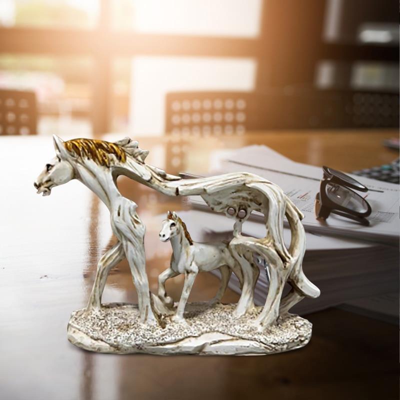 White Horse and Foal Figurine: Artistic Resin Sculpture for Home, Office & Bookshelf Decor – Symbol of Strength and Success