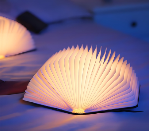 Christmas giftsRechargeable LED Book Night Light: Creative Folding Wooden Lamp with Magnetic Design for Bedrooms & Gifting(Walnut Red,S)