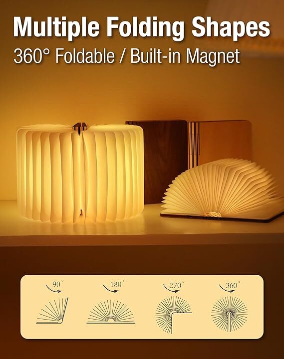 Christmas giftsRechargeable LED Book Night Light: Creative Folding Wooden Lamp with Magnetic Design for Bedrooms & Gifting(Walnut Red,S)