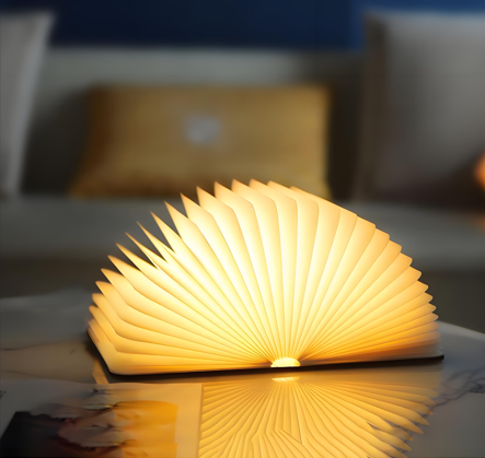 Christmas giftsRechargeable LED Book Night Light: Creative Folding Wooden Lamp with Magnetic Design for Bedrooms & Gifting(Walnut Red,XL)