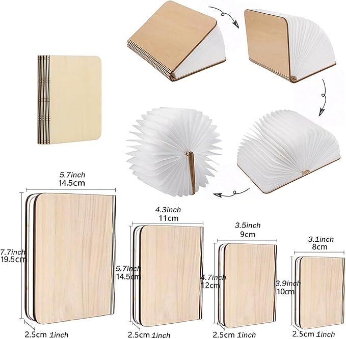 Christmas giftsRechargeable LED Book Night Light: Creative Folding Wooden Lamp with Magnetic Design for Bedrooms & Gifting(Walnut Black,XL)