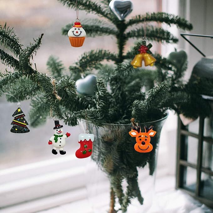 30pcs Mini Christmas Ornaments for Mini Tree Decorations Small Christmas Ornaments Resin Miniatures for Craft Christmas Decor