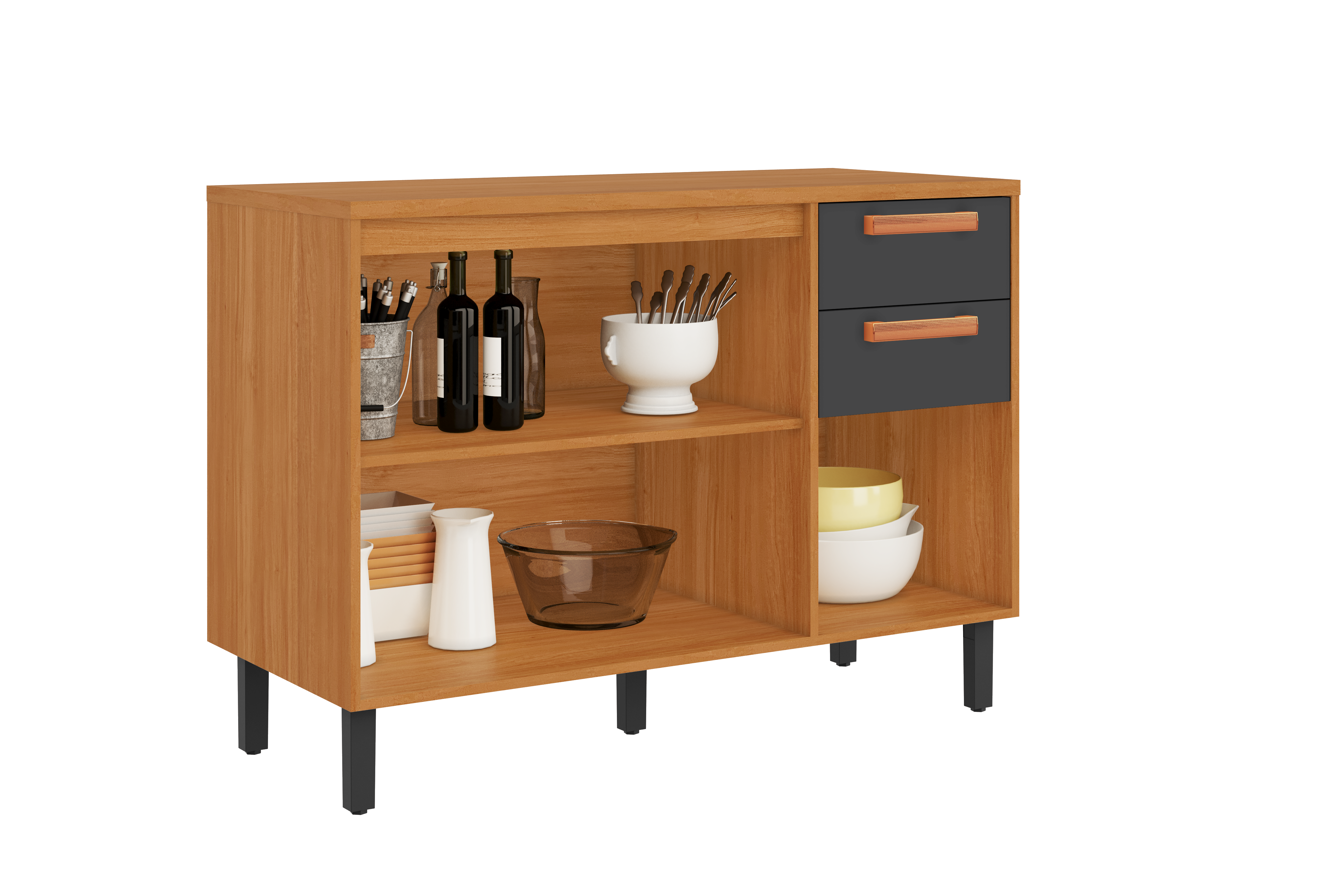 Base Kitchen Wooden Cabinet/Cupboard with 3 Doors + 2 Drawers in Cinnamon Finish - Napoles Graphite Flat Pack DIY