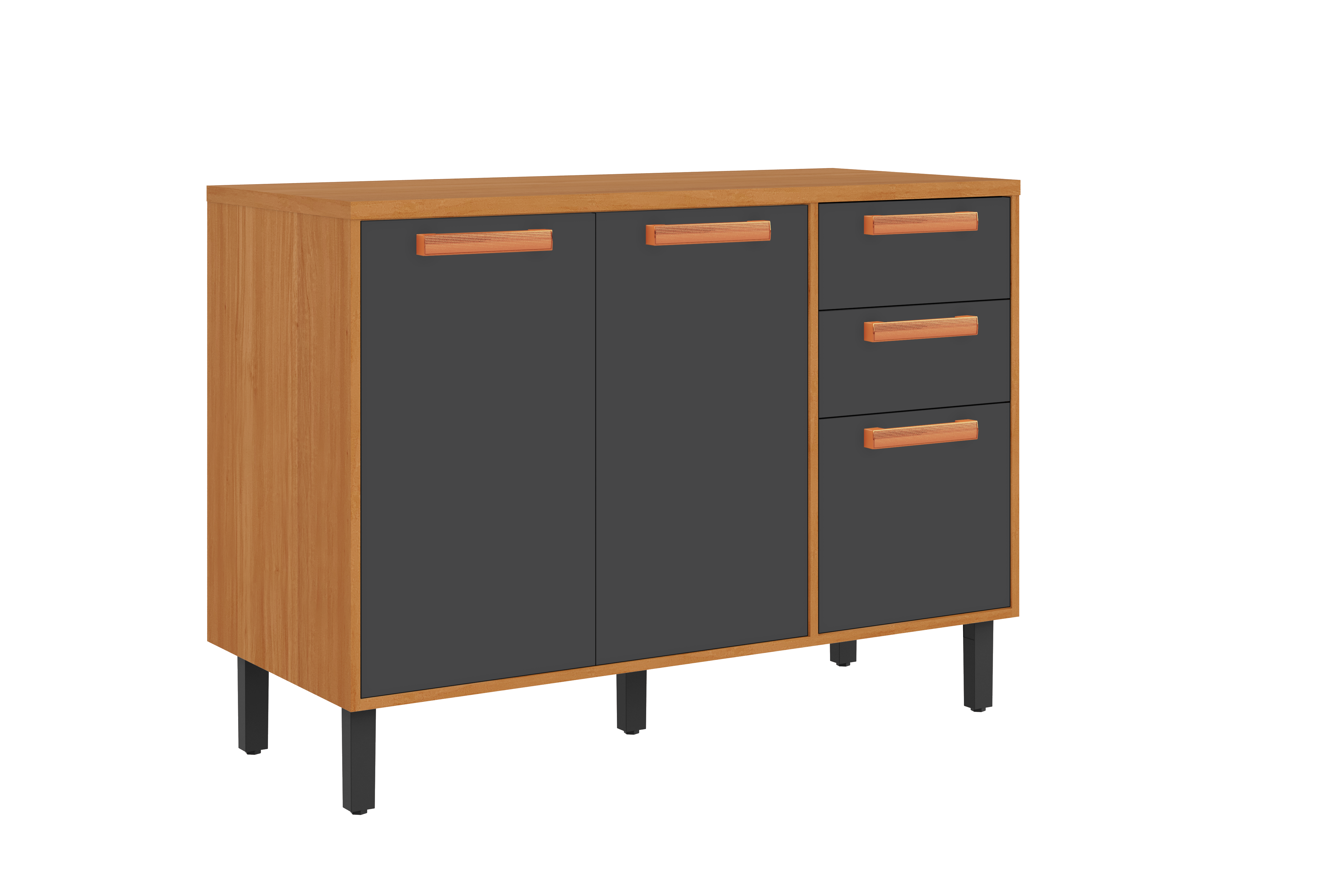 Base Kitchen Wooden Cabinet/Cupboard with 3 Doors + 2 Drawers in Cinnamon Finish - Napoles Graphite Flat Pack DIY
