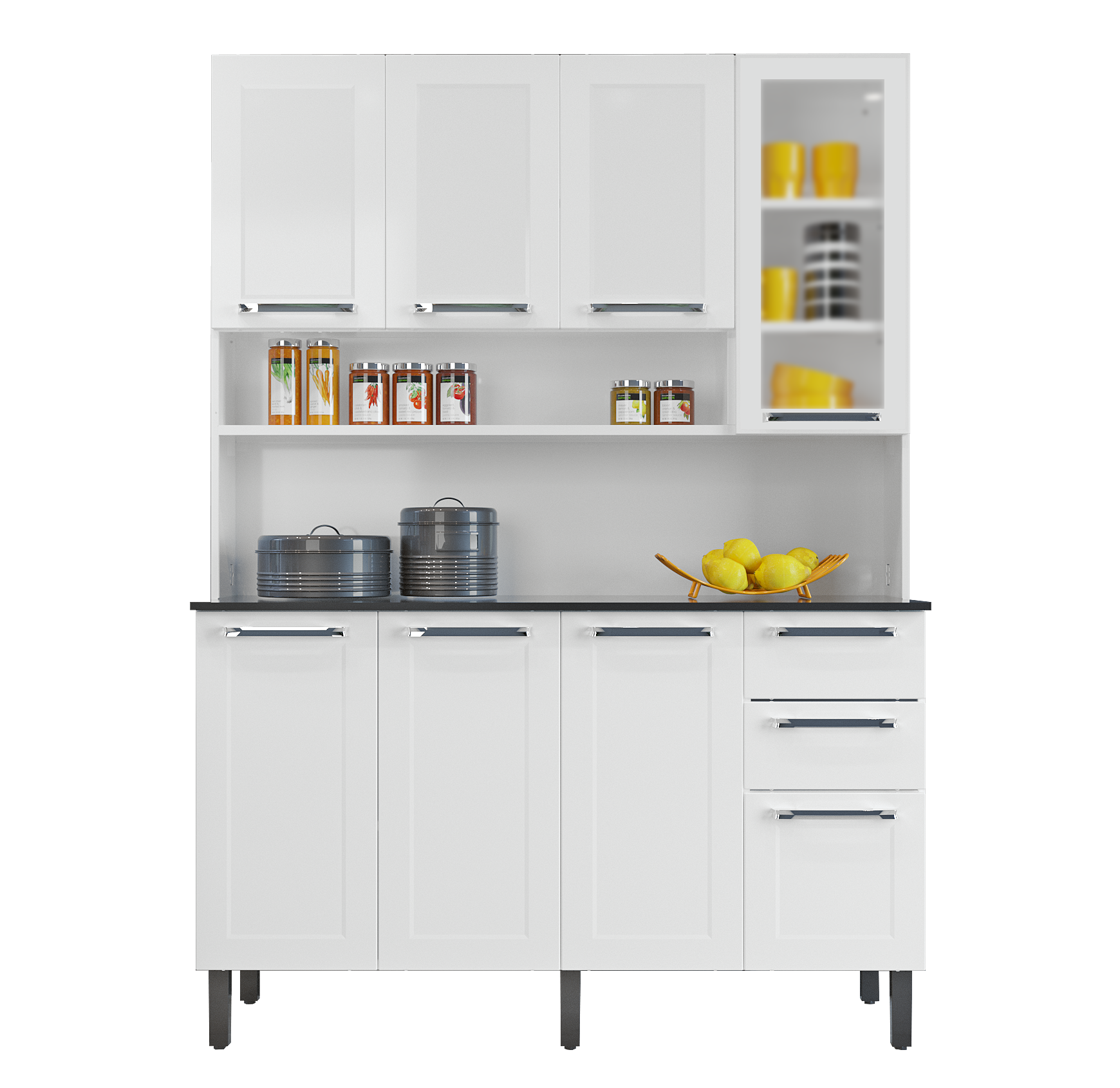 Free Standing White Flat Pack DIY Steel Kitchen Cupboard/Pantry with 8 Doors + 2 Drawers - Florenca