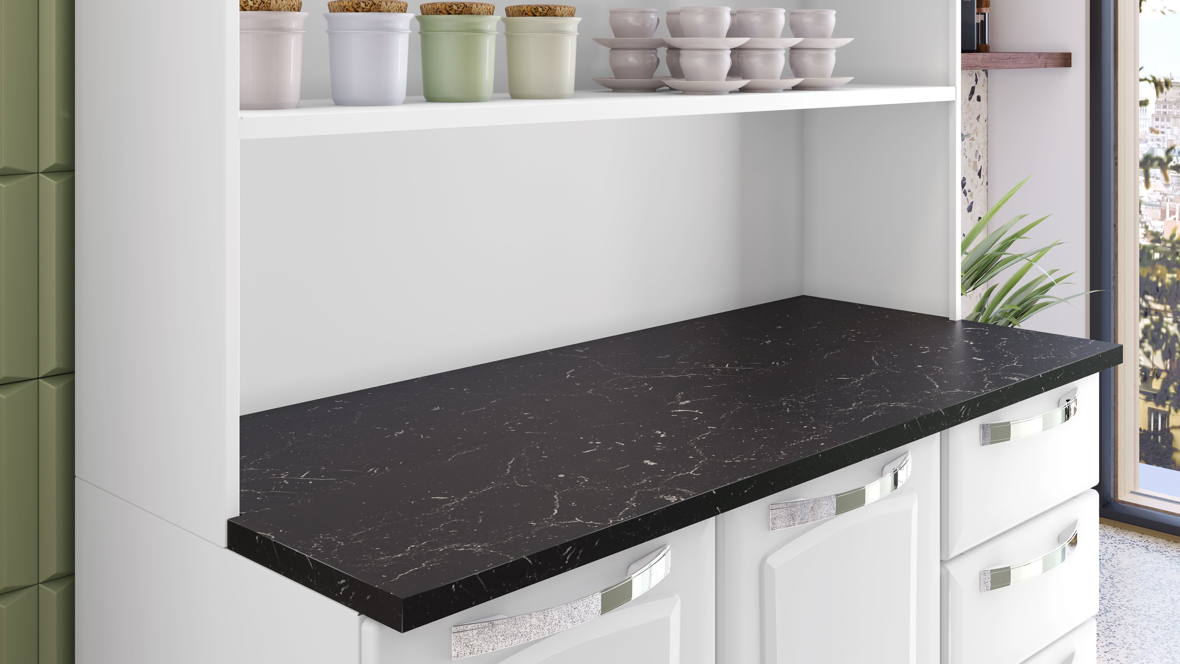 Free Standing Steel Kitchen Cabinet/Cupboard with Countertop Storage - Pratika White Flatpack DIY