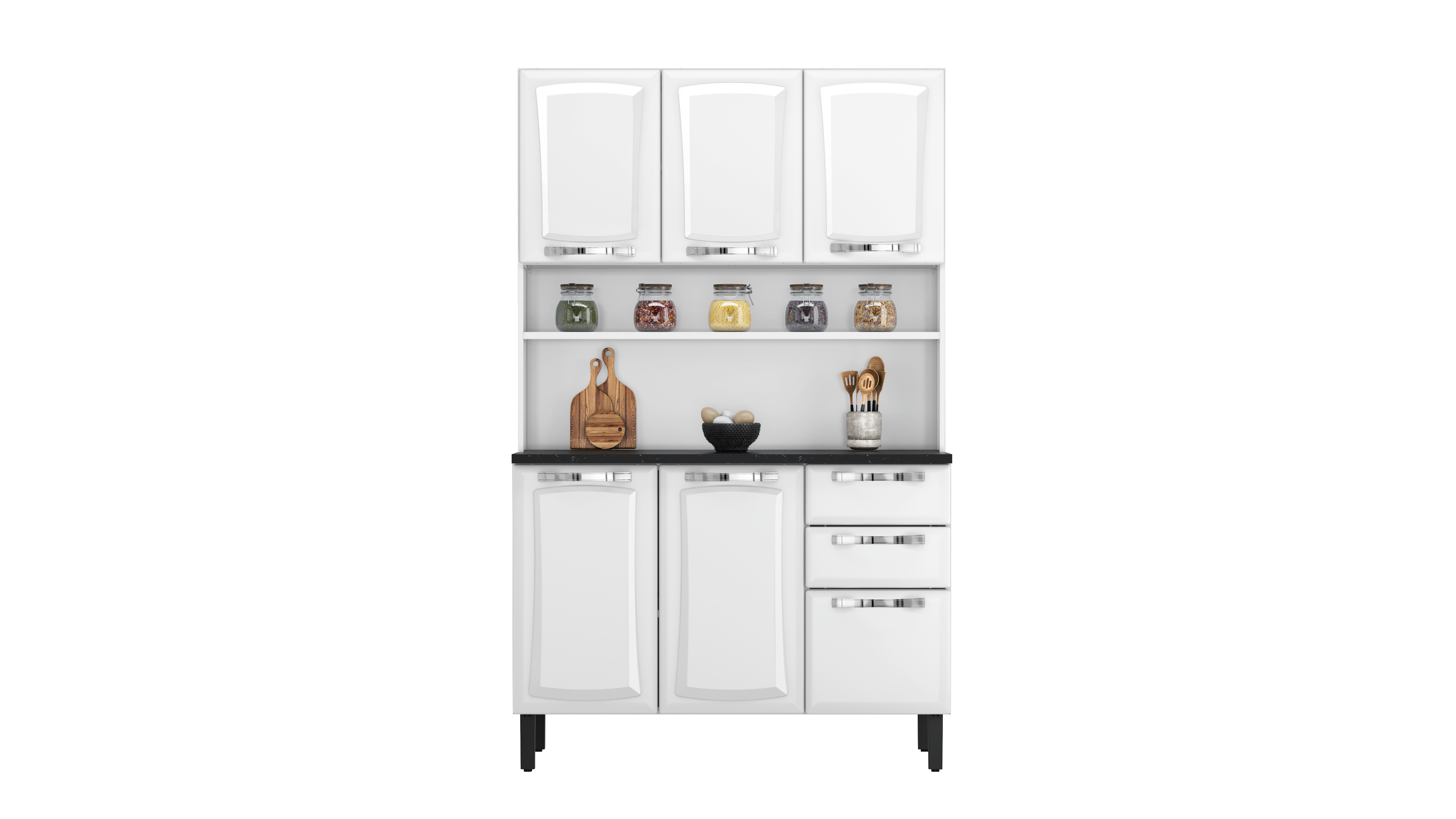 Free Standing Steel Kitchen Cabinet/Cupboard with Countertop Storage - Pratika White Flatpack DIY