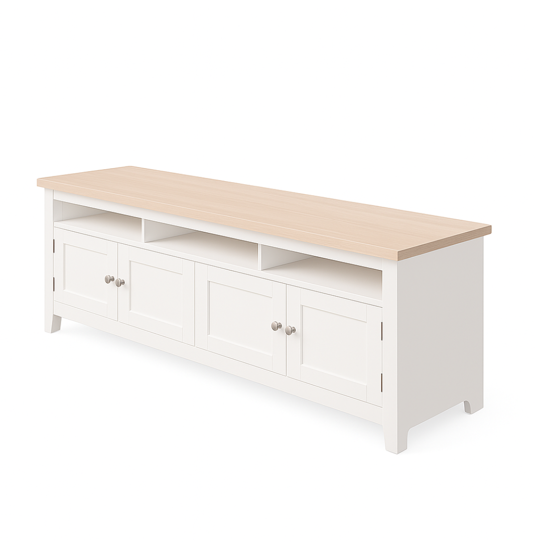 Noosa Entertainment Unit White and Oak 4 Doors and 3 spaces