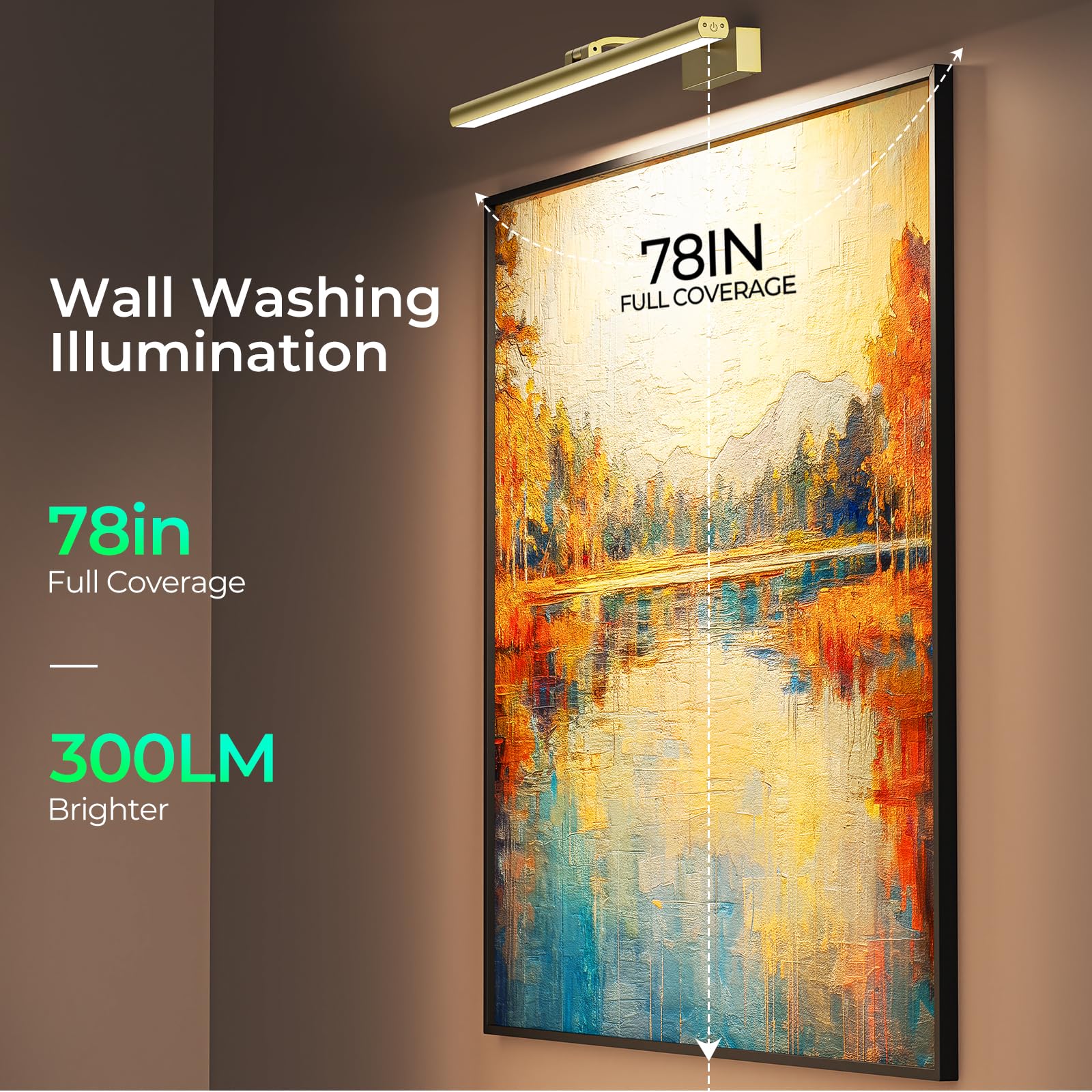 Wireless Picture Lights for Wall, Battery Operated Wall Light for Painting Rechargeable CCT Rotatable Art Gallery Light with Remote Dimmable Timer for Artwork Frame Display Dartboard (Gold, 16inch)