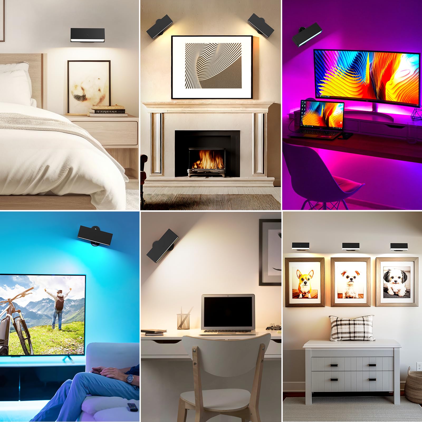 LED Wall Lights 2 Pack with Remote,Wall Sconces Lamp 3000mAh Rechargeable Battery Operated,3 Color Temperatures & 12 RGB Dimmable Magnetic 360° Rotation Cordless Light (Black)