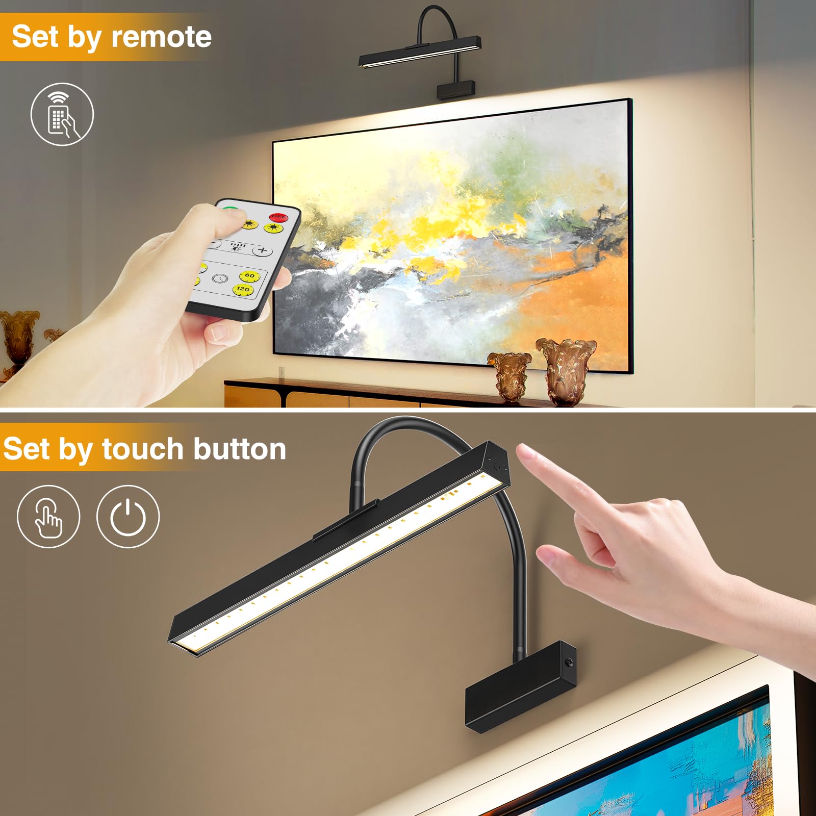 Picture Frame Light with Remote, Wireless 16 Inch Black Art Light, Battery Operated Picture Light with 3 CCT, Dimmable and Timer Wall Picture Lights for Painting, Wall, Gallery, Artwork, Frame