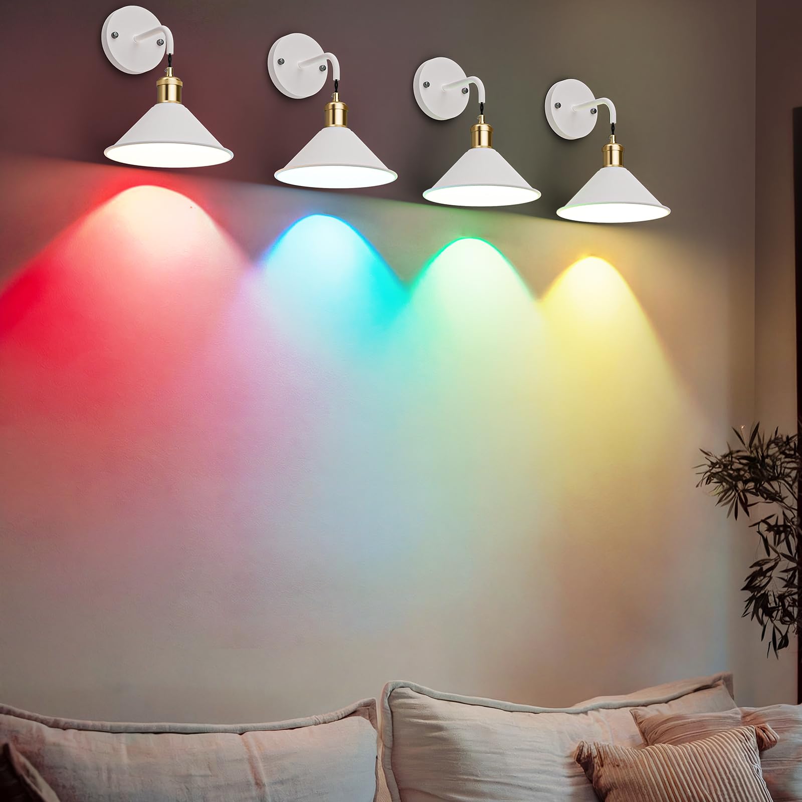 Battery Operated Wall Sconce, Wireless Wall Lights Set of 2, 13 RGB Colors Dimmable Battery Powered Wall Lamp with Remote, Memory Function, Timer for Bedroom, Living Room