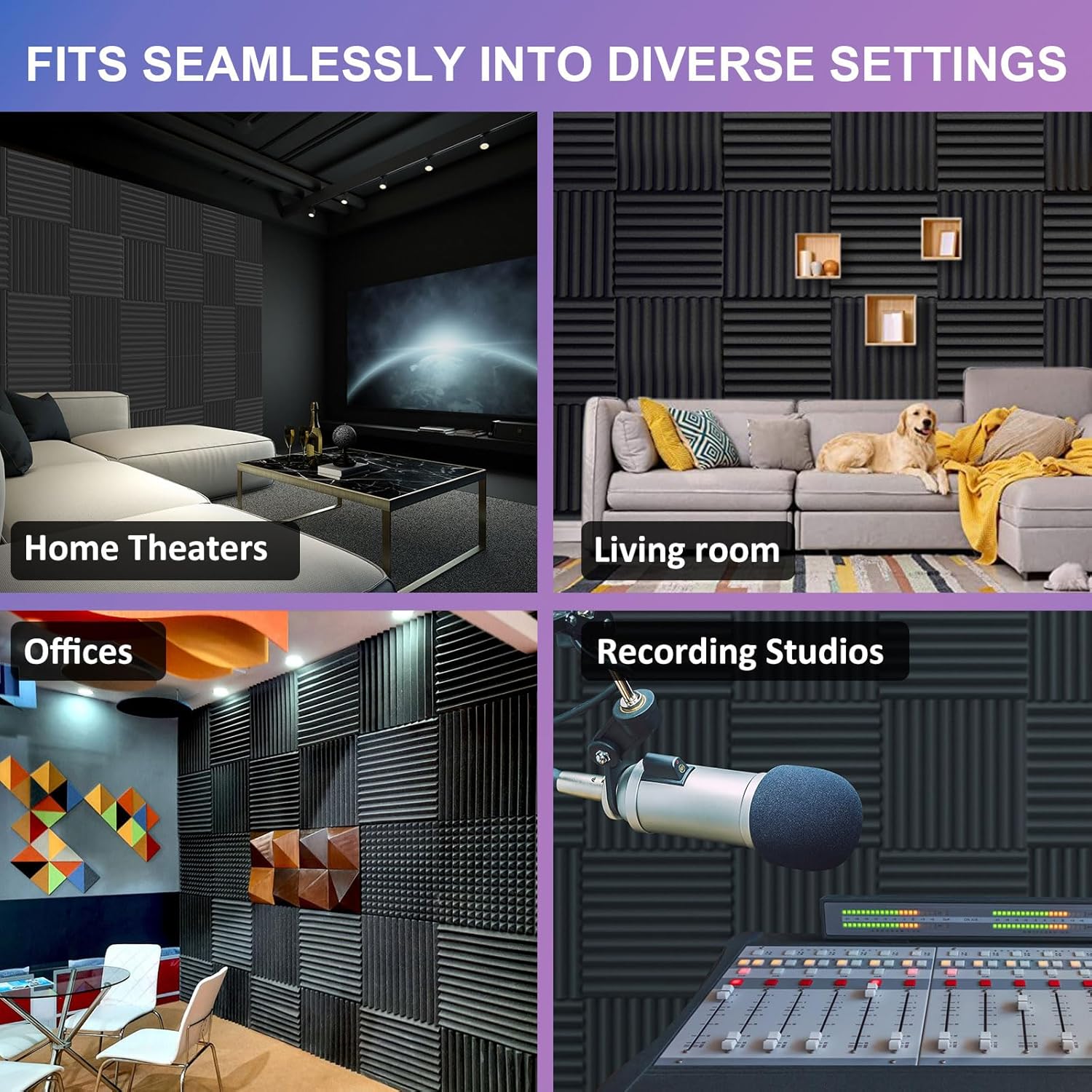 JBER Acoustic Panels  Foam Wedges 48pcs 30x30x2.5cm for Soundproof Padding Wall