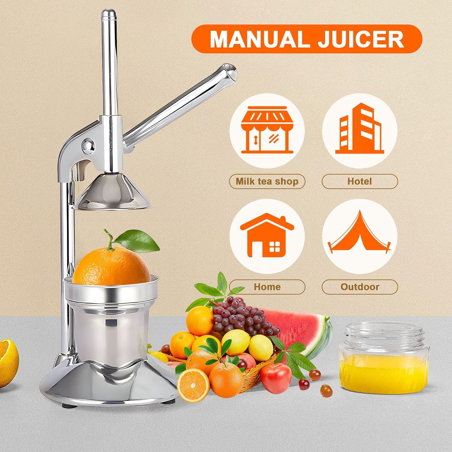 Manual Juicer Press | Stainless Steel, Commercial Grade & Easy to Clean, Hand Press for Citrus/Orange, Professional Fruit Squeezer, Silver Bedworld