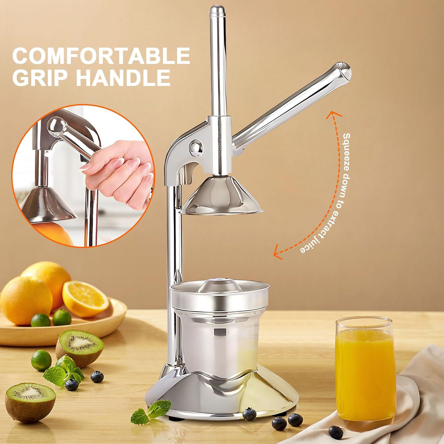 Manual Juicer Press | Stainless Steel, Commercial Grade & Easy to Clean, Hand Press for Citrus/Orange, Professional Fruit Squeezer, Silver Bedworld