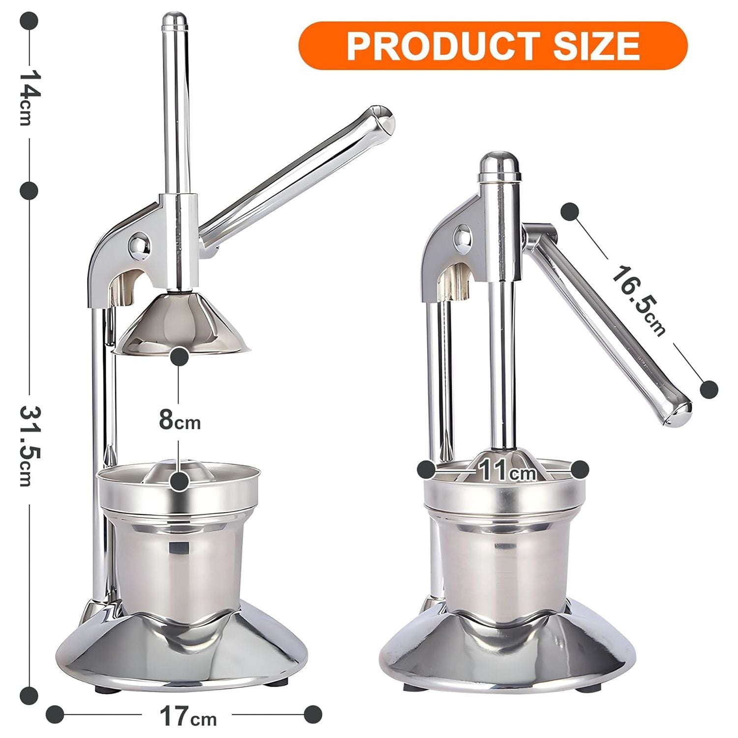 Manual Juicer Press | Stainless Steel, Commercial Grade & Easy to Clean, Hand Press for Citrus/Orange, Professional Fruit Squeezer, Silver Bedworld
