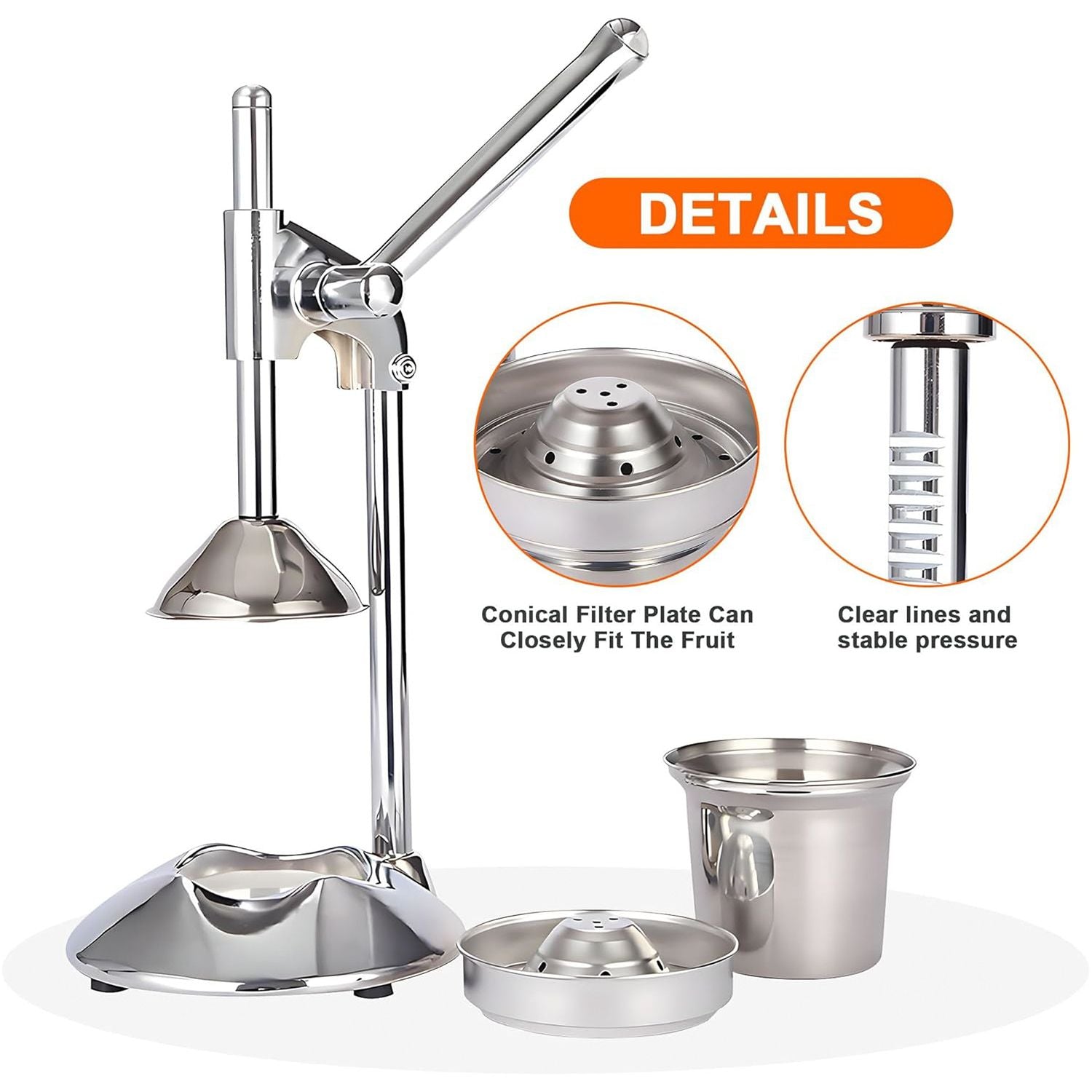 Manual Juicer Press | Stainless Steel, Commercial Grade & Easy to Clean, Hand Press for Citrus/Orange, Professional Fruit Squeezer, Silver Bedworld