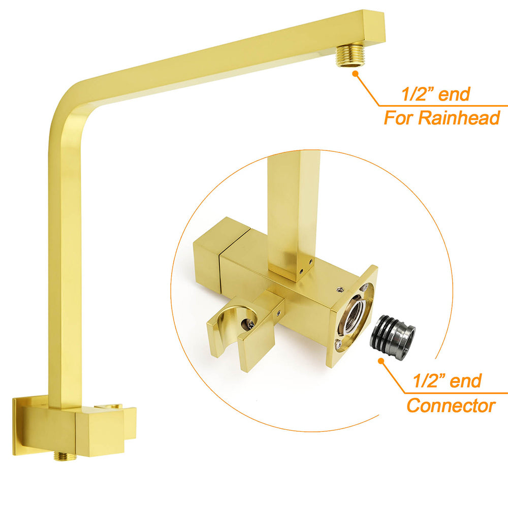 Brushed Gold Twin Shower 10" Rain Head Handheld Diverter Wall Arm Set Square Mixer