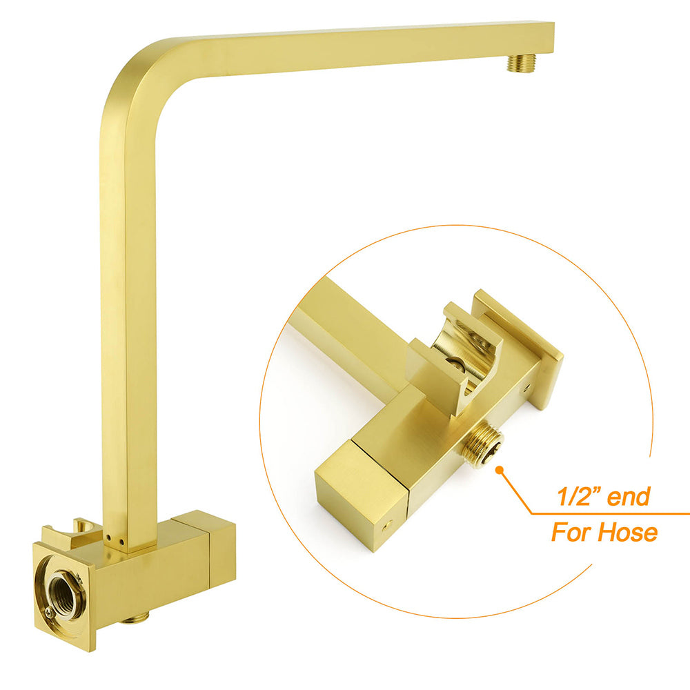 Brushed Gold Twin Shower 10" Rain Head Handheld Diverter Wall Arm Set Square Mixer