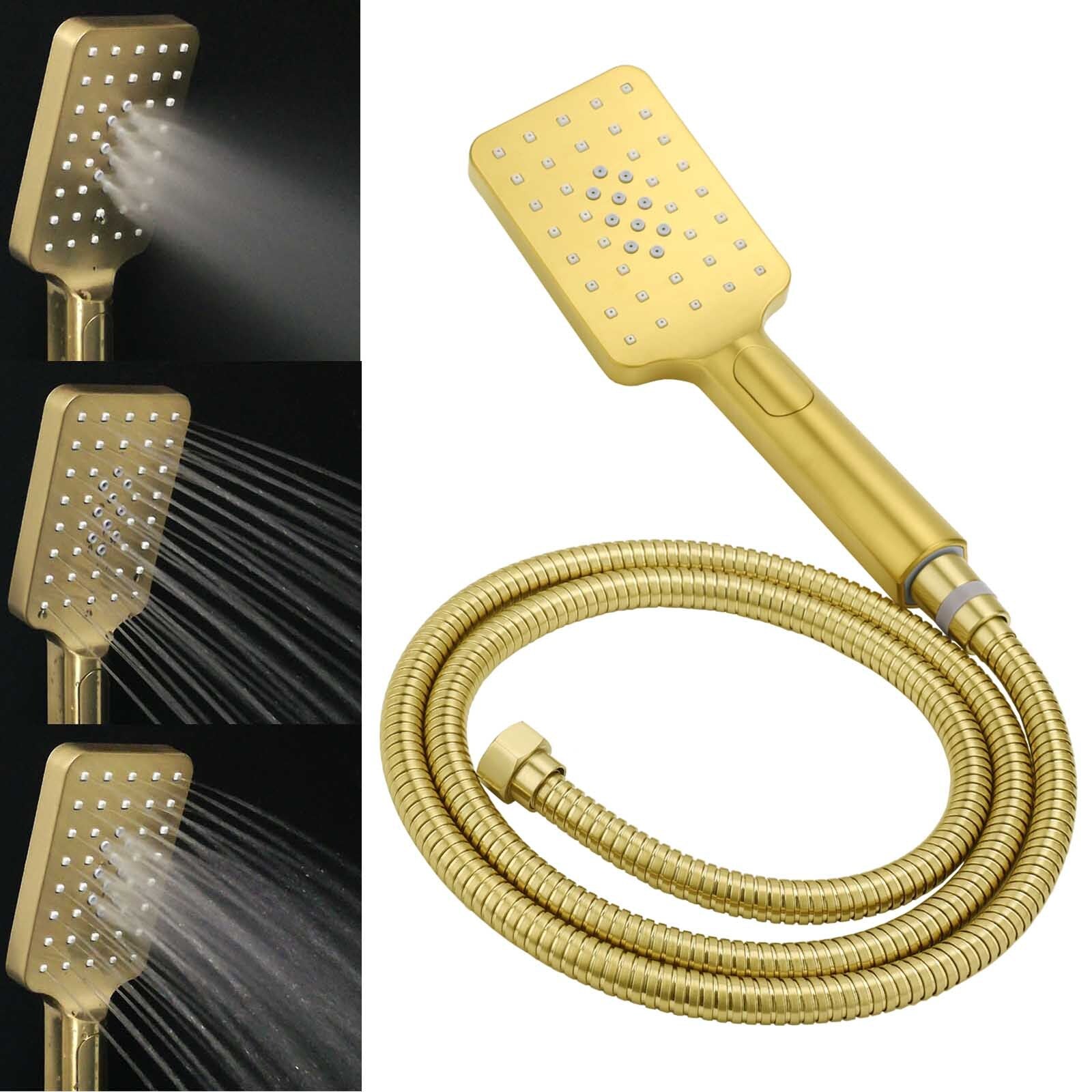 Brushed Gold Twin Shower 12" Rainfall Head Handheld Diverter Wall Arm Set Square