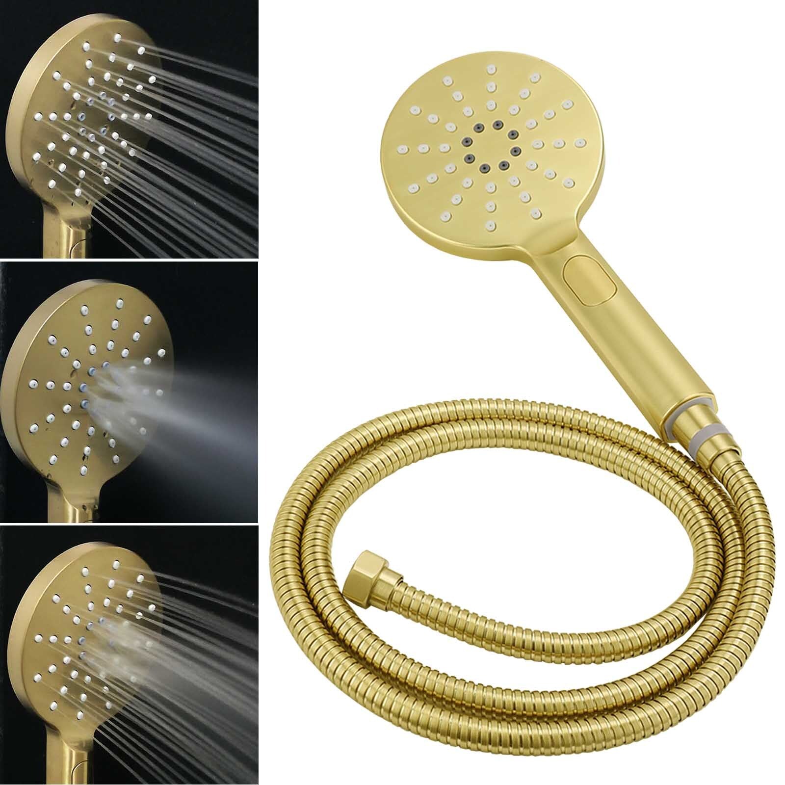 Brushed Gold 2in1 Round 12" Rain Shower Head 3 Mode Handheld Diverter Wall Arm Mixer Set