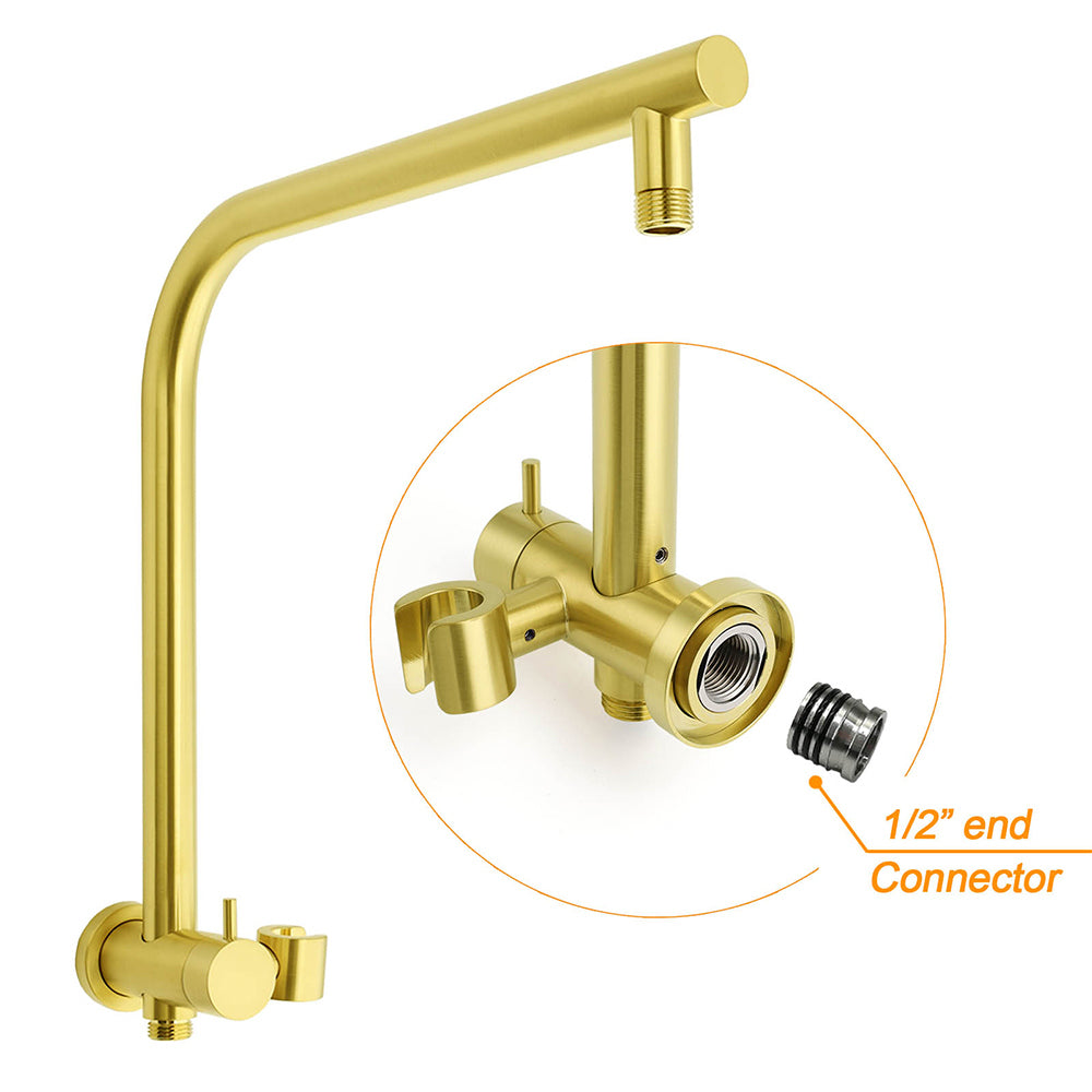WELS Brushed Gold Round 12" Rain Shower Head Stainless Steel Handheld Diverter Wall Arm Set